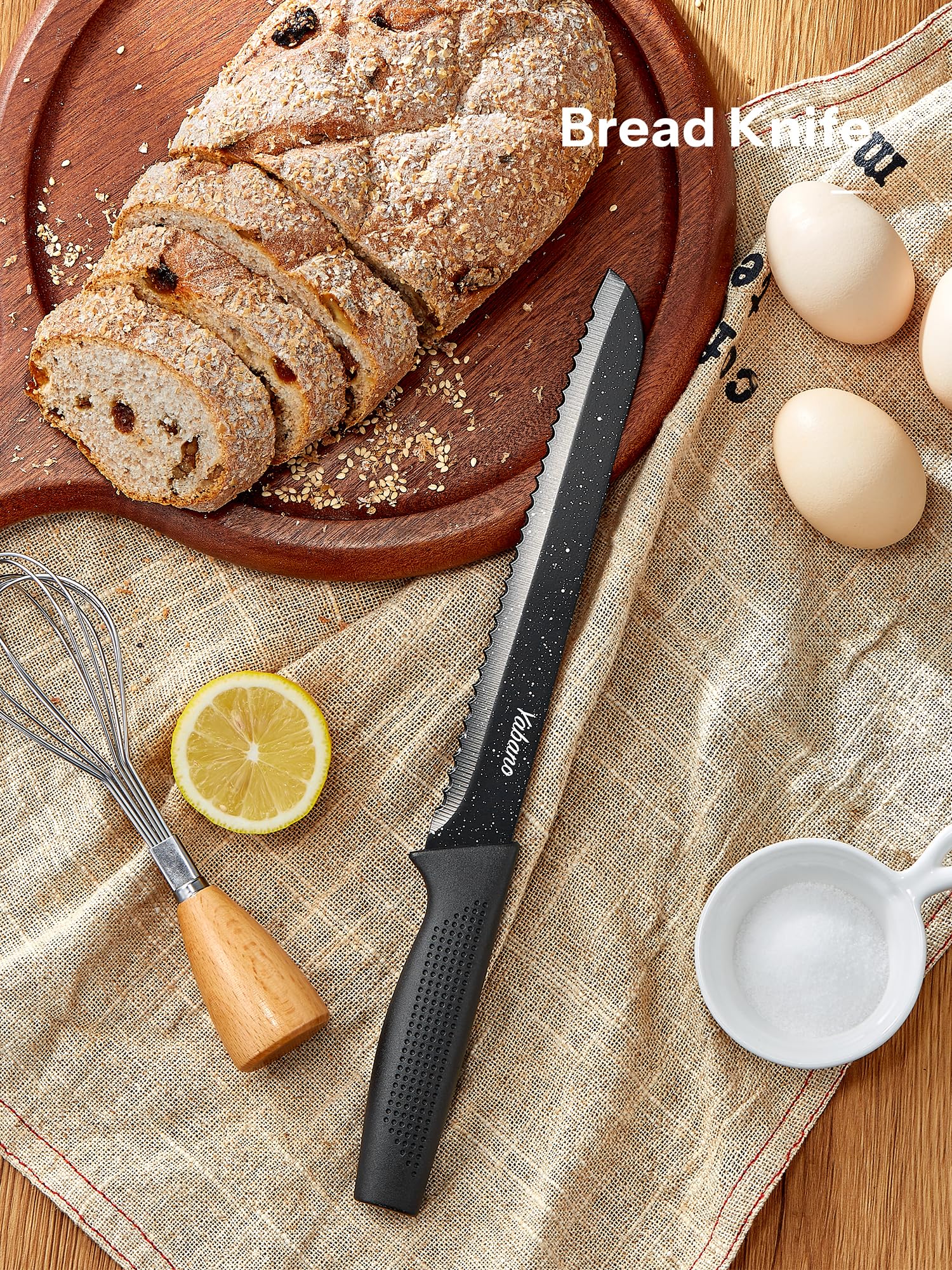 Yabano Set Couteaux Cuisine 7 Pièces avec Bloc et Aiguiseur Intégré, Bloc de Couteaux de Cuisine en Plastique, Lames en Acier Inoxydable Ultra-Tranchantes, Revêtement et Antirouille (Tacheté)