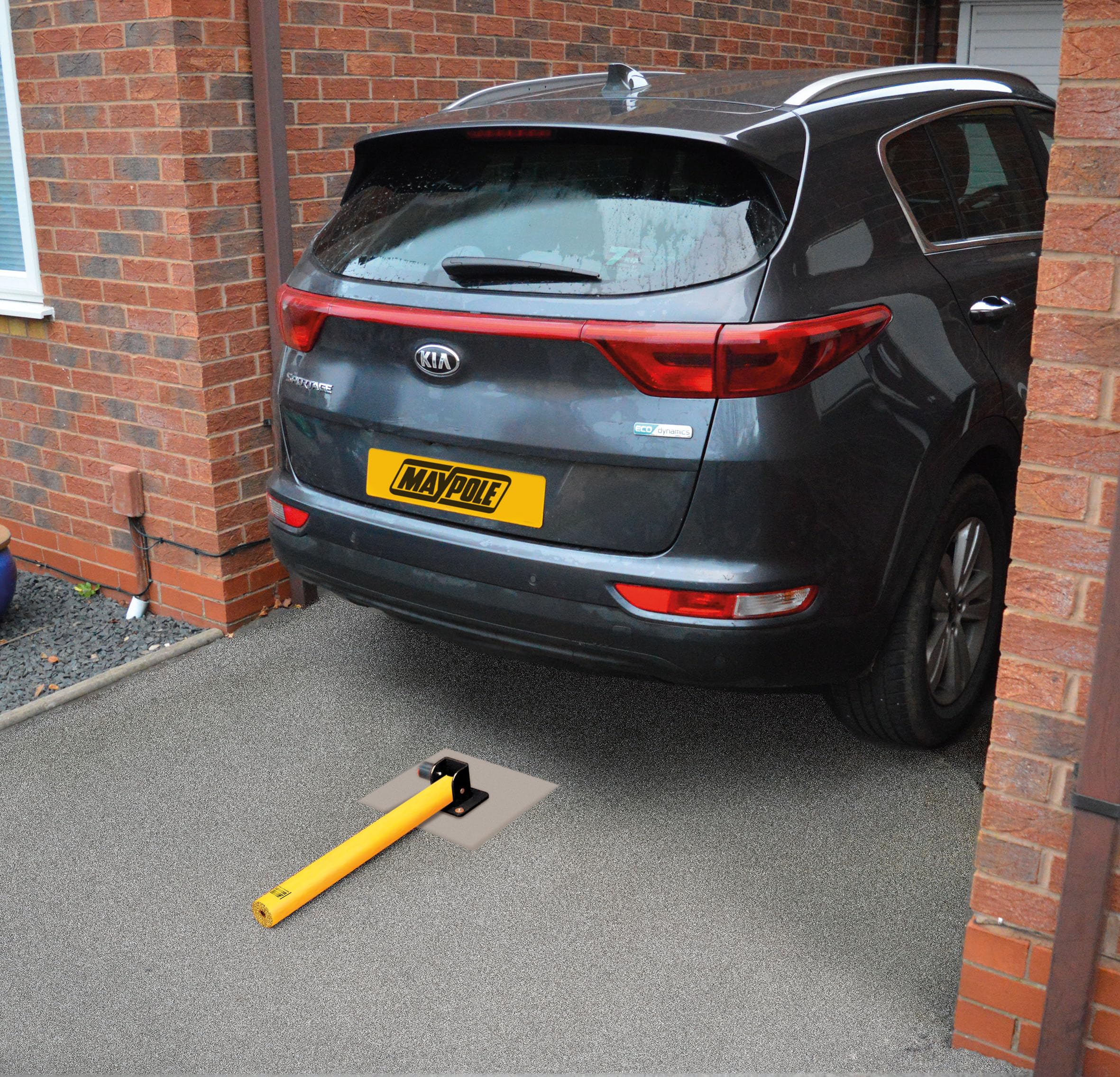 Maypole Poteau de sécurité Rond Pliable avec verrou intégré pour allées, garages, parkings, Parcs d'attente, parkings