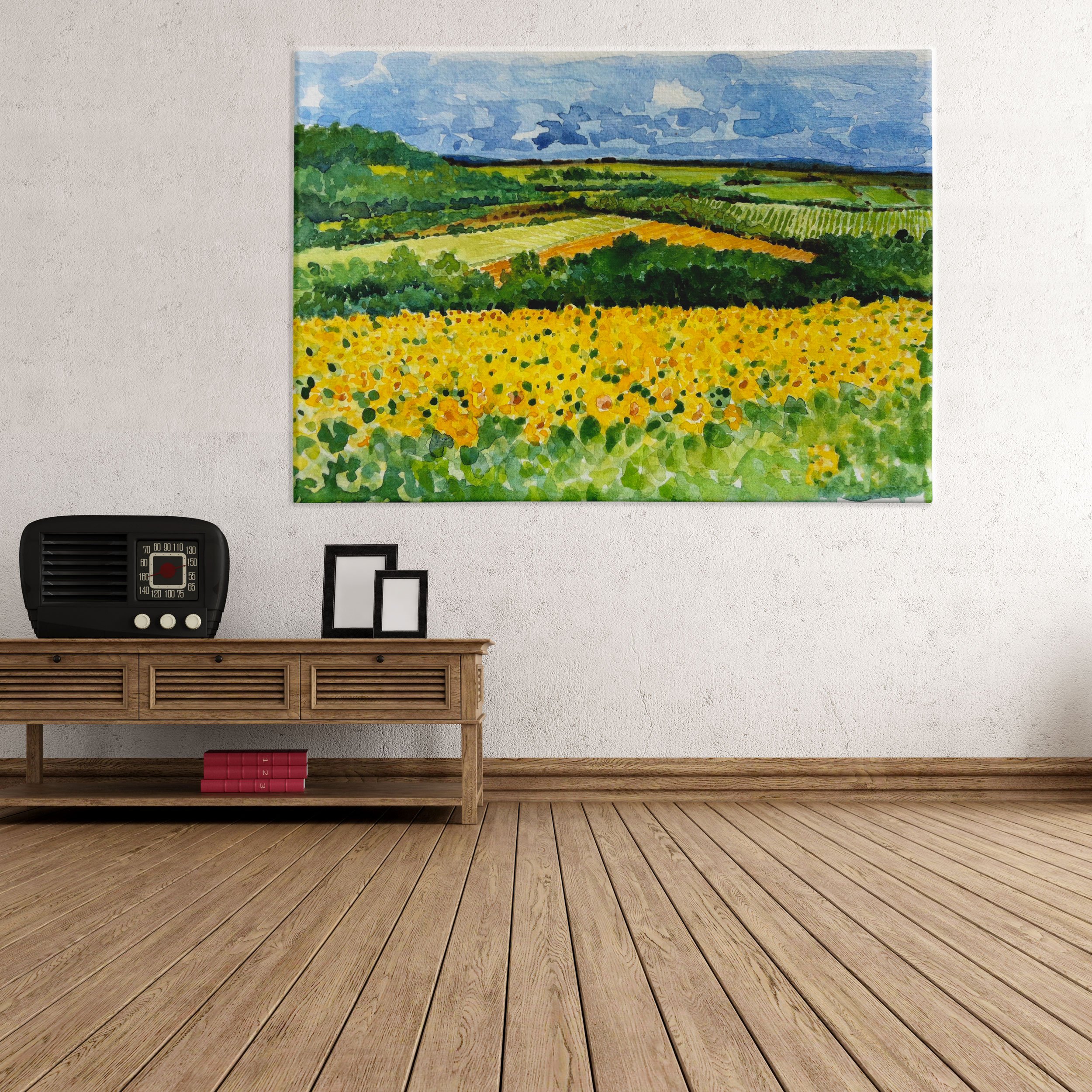 Cuadro sobre lienzo – Listo para colgar – Acuarela Toscana – Paisaje pintado