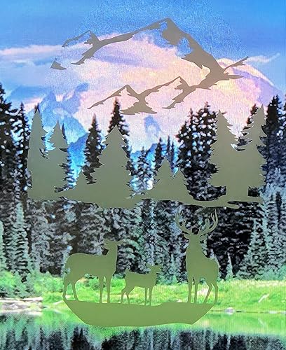 Miniatura 3 de DCentral® Deer Family - Vinilo decorativo para ventana "Grabado" Adhesivo de vidrio – 8" x 12" Objetos son opacos - Fondo es transparente