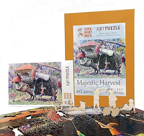 Miniatura 8 de Rompecabezas de madera para adultos con piezas de forma única, fabricado en Estados Unidos por FoxSmartBox - 487 piezas - Majestic Harvest