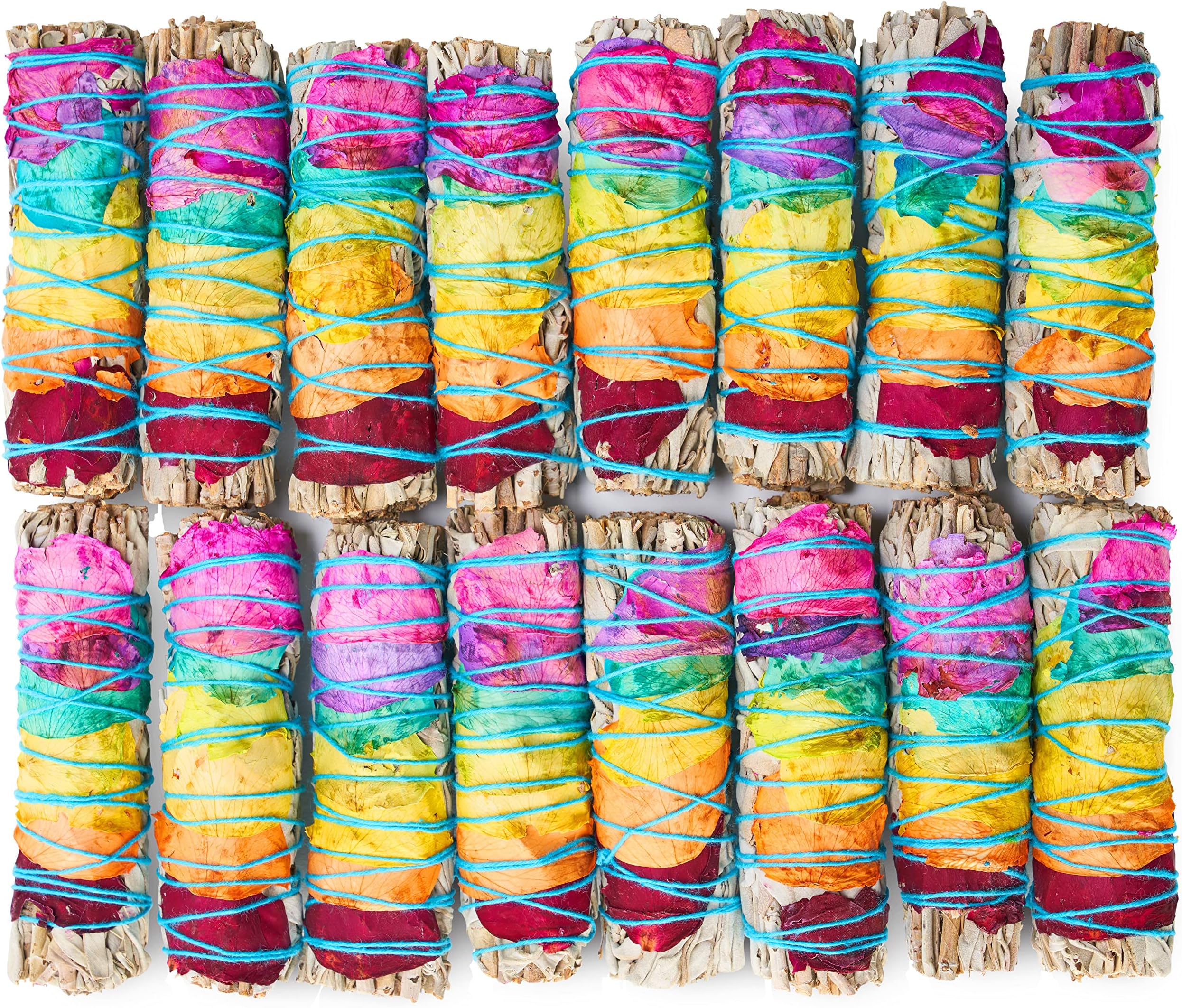 JL Local Chakra Sage Smudge Sticks 4 Inch | Natural Flower White Sage Smudging Wands | Bulk Quantities for Home Cleansing, Meditation, & Smudging Rituals | Sustainably Sourced California White Sage