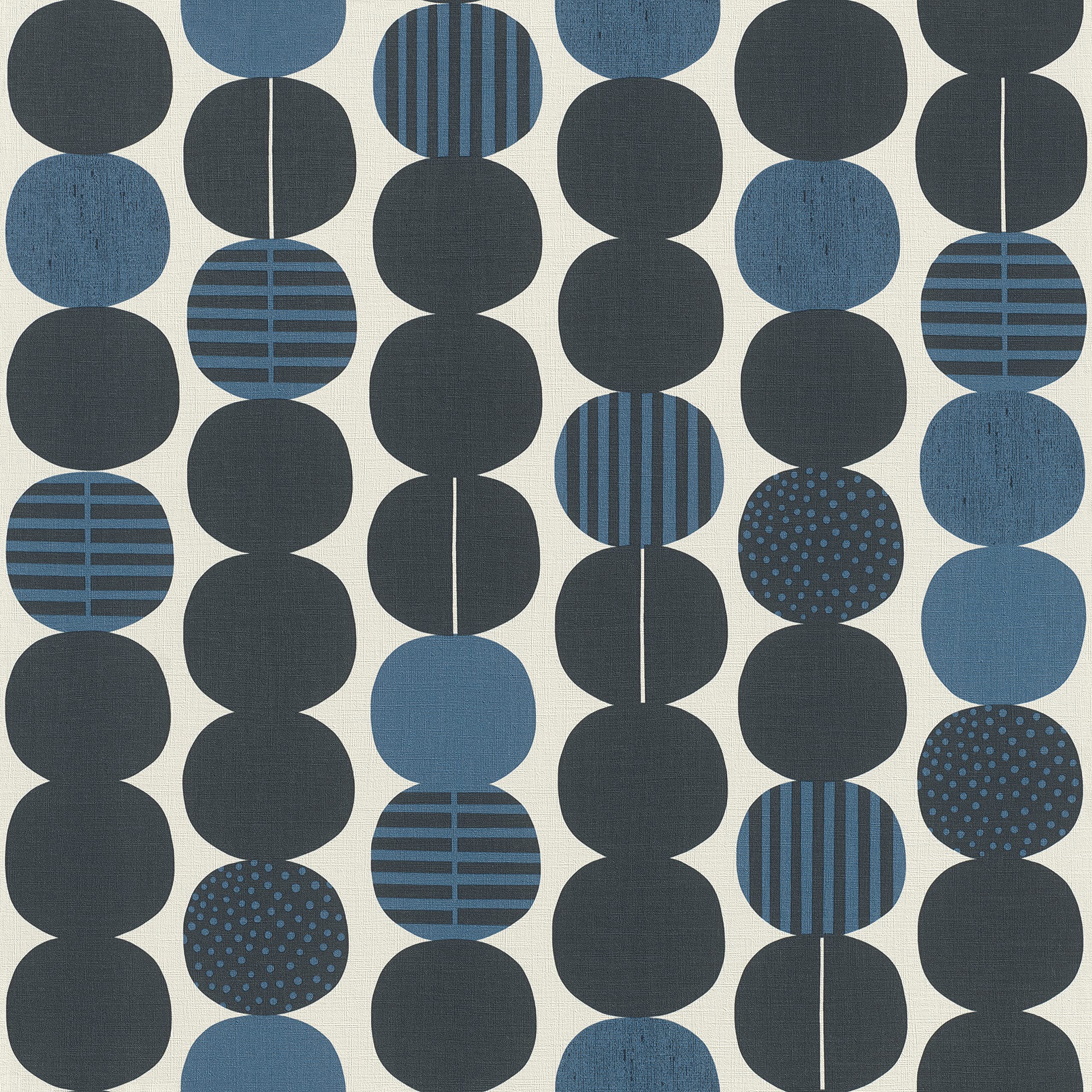 Retro Circles Wallpaper Navy and Cream Textured Vinyl Feature Wall
