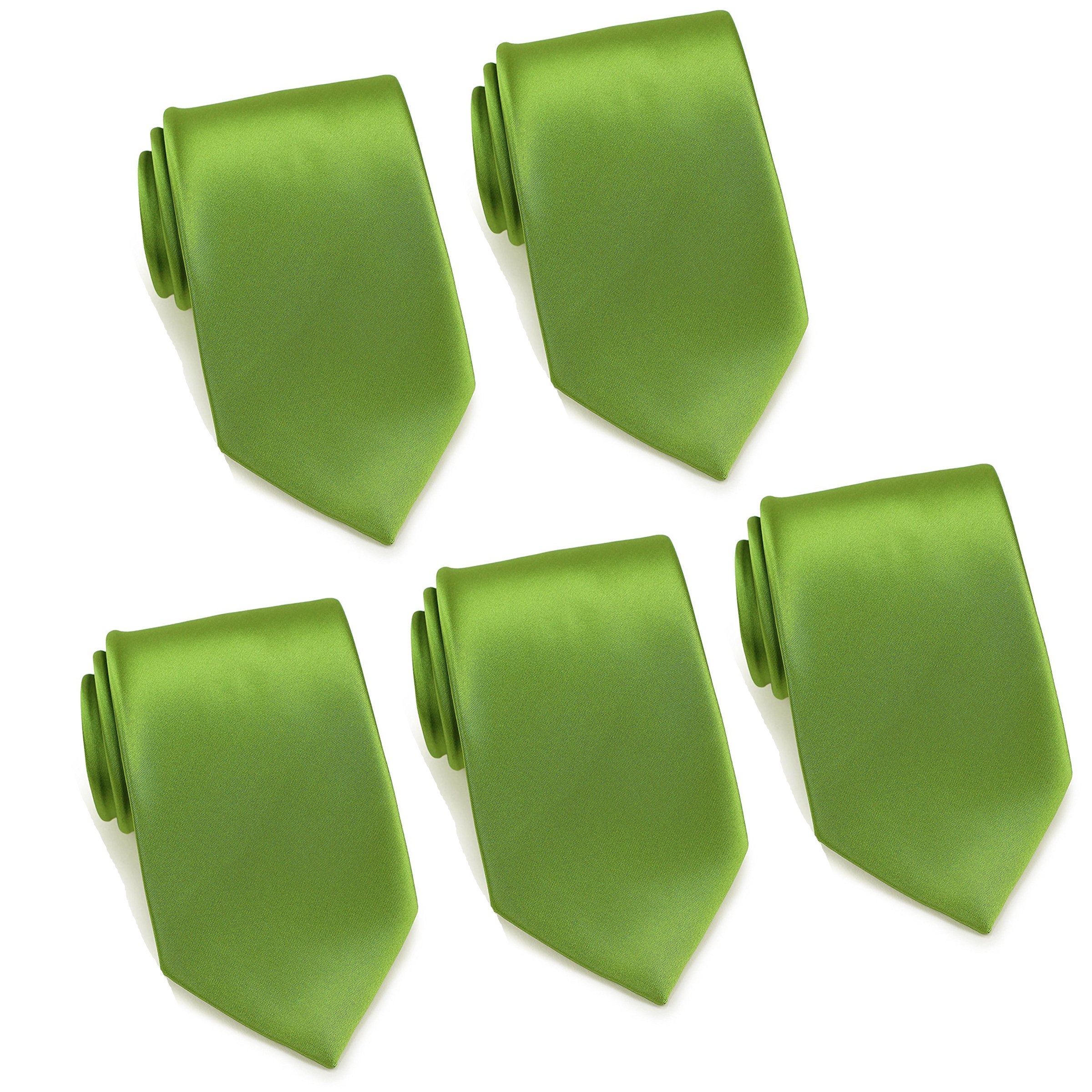 FOMANN Mens Formal Tie Wholesale Lot of 5 Mens Solid Color Wedding Ties 3.5" Satin Finish