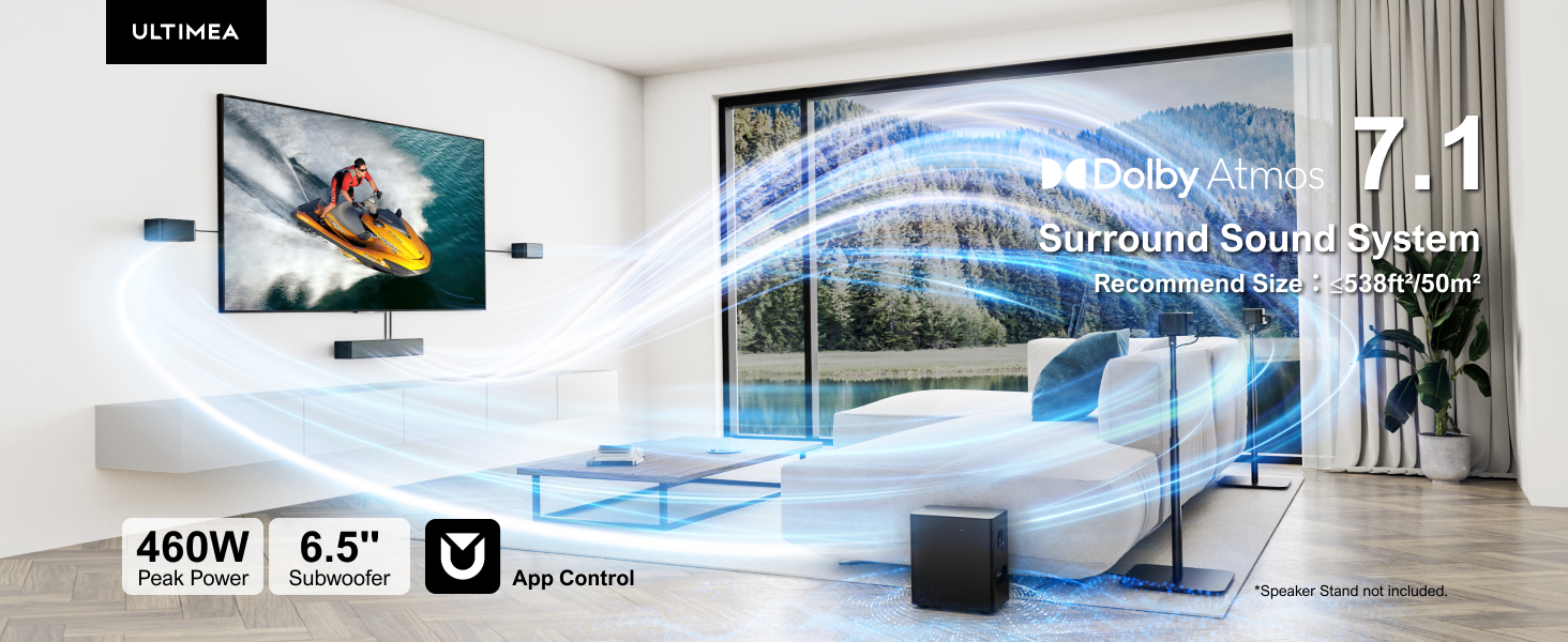 Soundbar ULTIMEA Poseidon D80 7.1 Con Dolby Atmos - Subwoofer Wireless, 460W, App Control, Per Home Theater - Foto 3