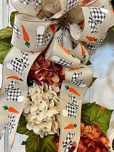 Miniatura 6 de Hydrangea Monogram Initial Front Door Wreath with Choice of Bow Burnt Orange and Cream Hydrangeas on Grapevine Base-Handmade in the USA Front Door