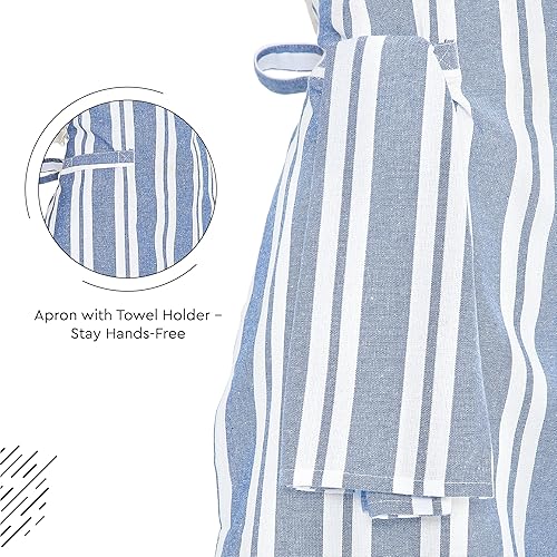 Miniatura 3 de Encasa Chef Delantal de cocina para hombres y mujeres, 27 x 33 pulgadas, algodón duradero, 1 bolsillo y 1 toallero, correa ajustable y lazos en la