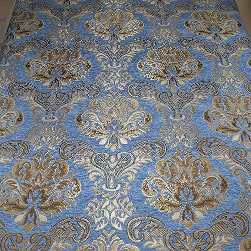 Miniatura 3 de TinaKim Tela de tapicería floral, jacquard damasco de chenilla, para recuperar muebles, sillas, material de sofá (azul, 2 yardas)