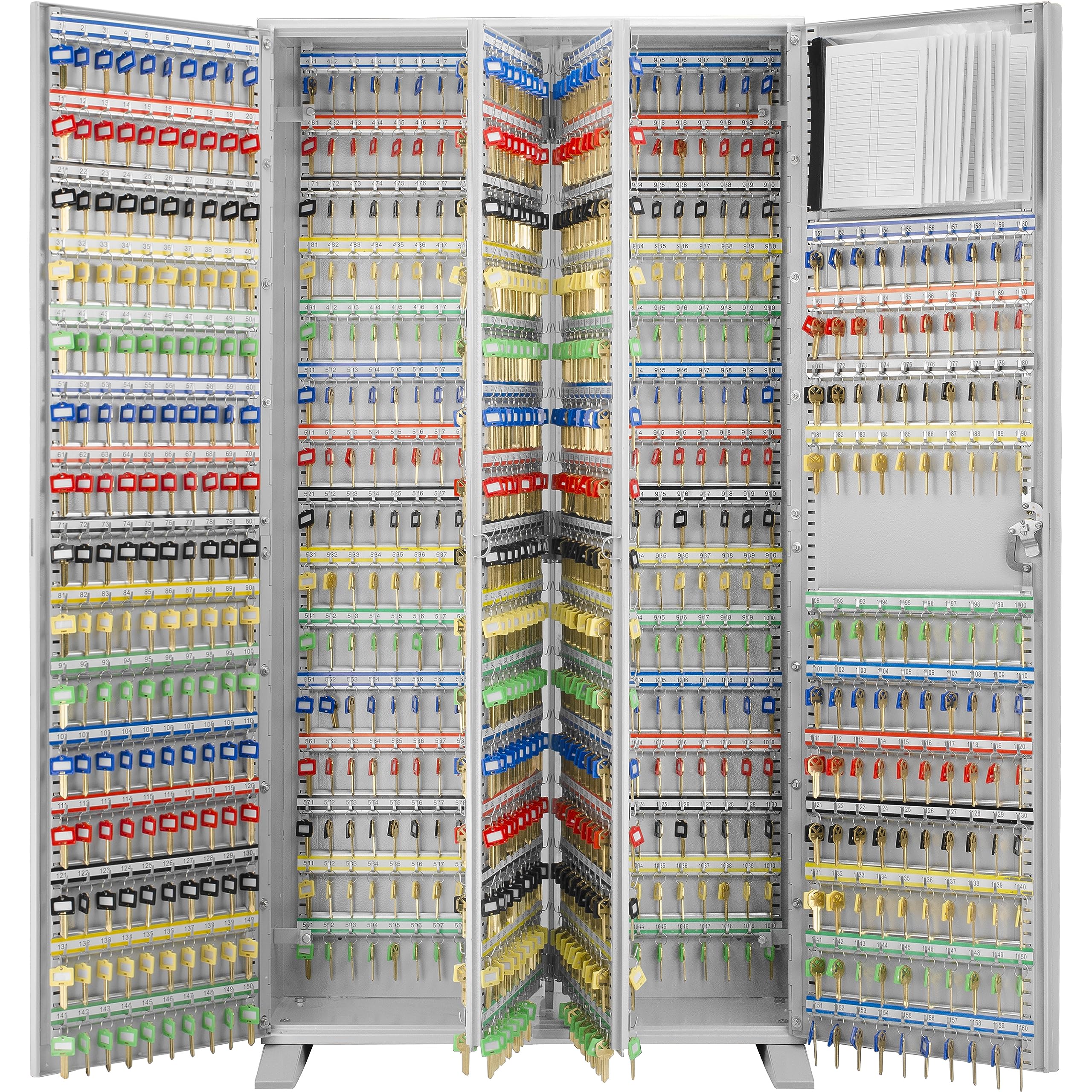 Barska 1170-Position Key Lock Box – Solid Steel Key Cabinet with Adjustable Numbered Hooks, Key Log Sheet, Color Tags & Index Chart – Wall-Mount Organizer, Grey Finish