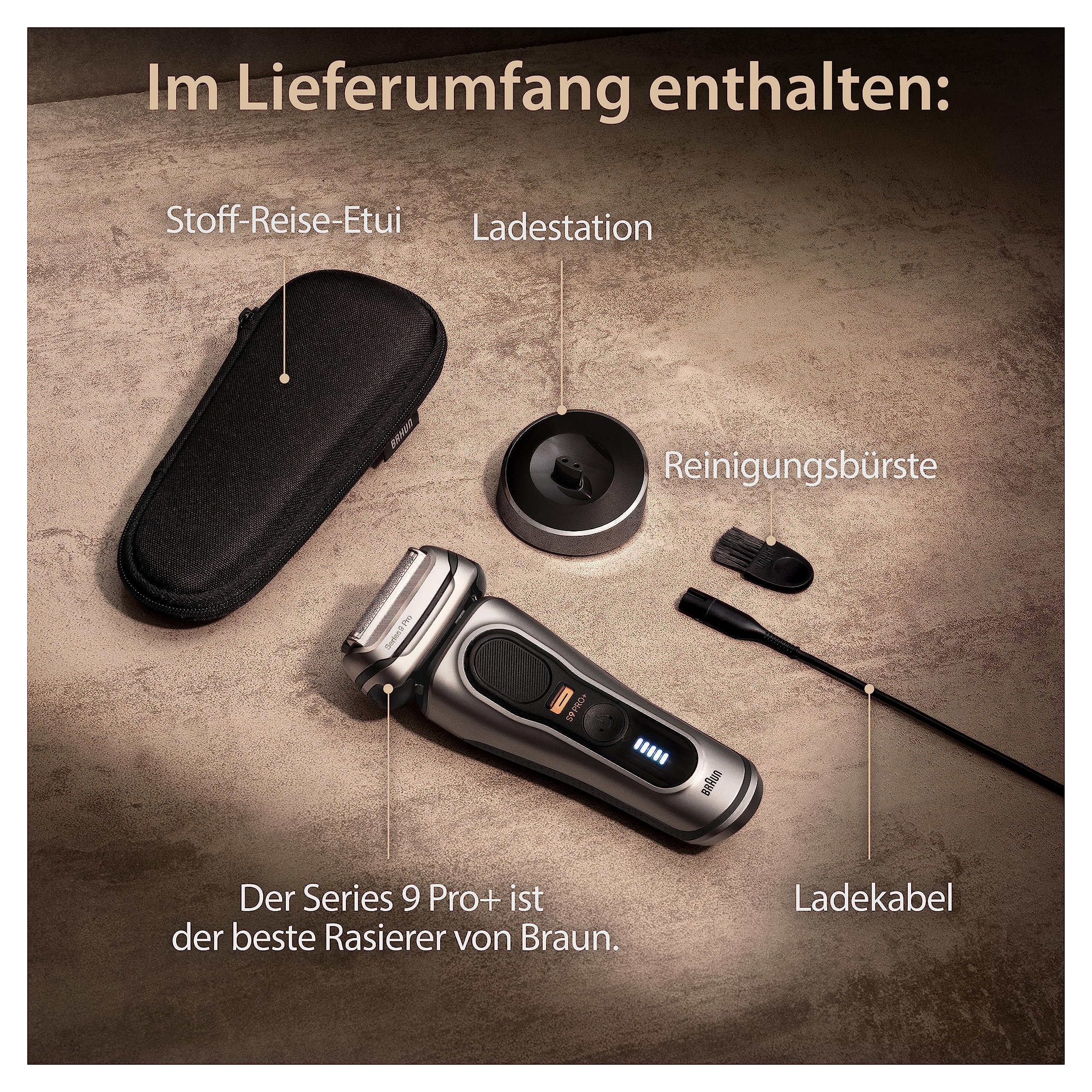 Braun Series 9 PRO+ 9517s Elektrorasierer Herren 5+1 Ultradünne Klingen Barttrimmer 60 Min. Akku Wasserdicht Made in Germany
