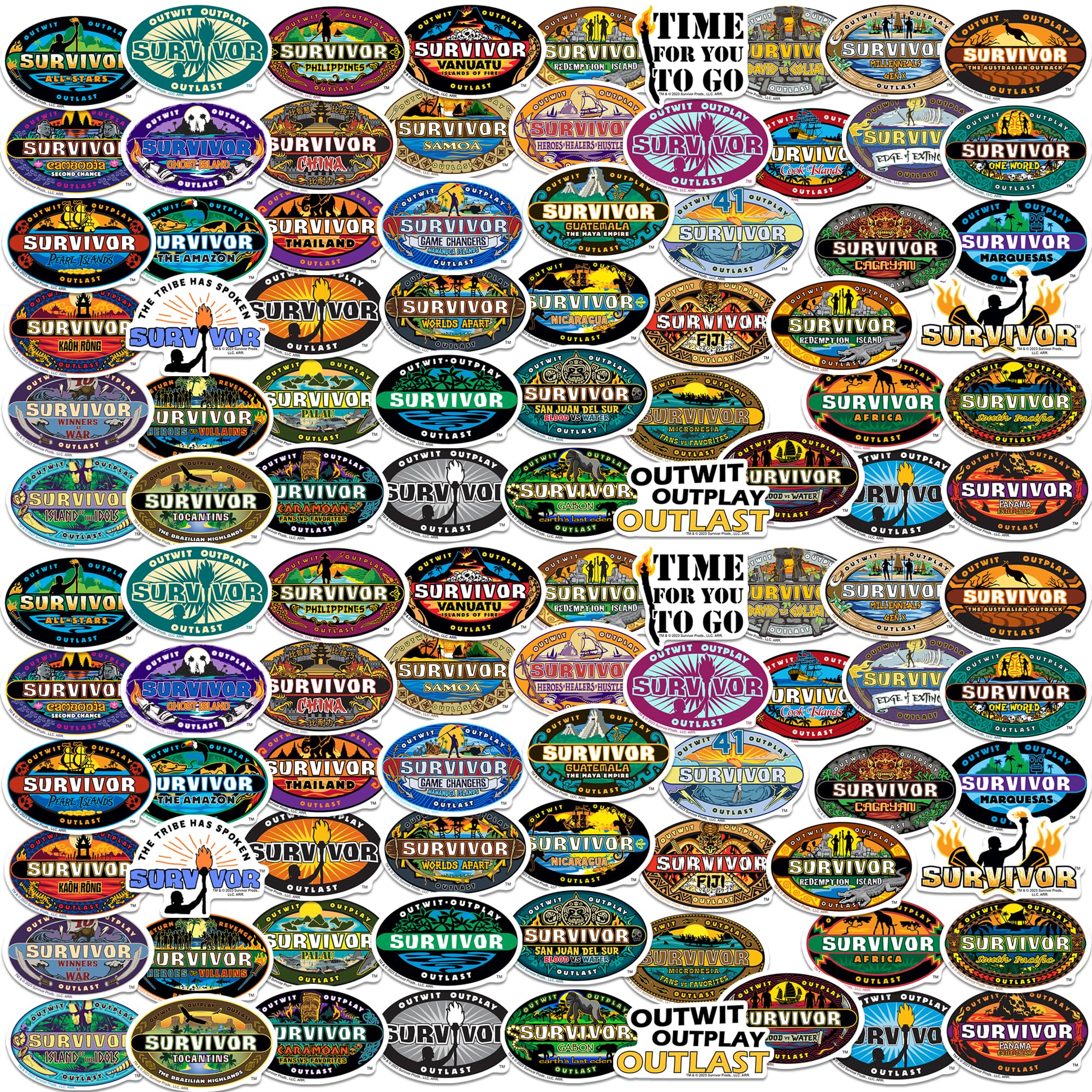 Survivor Vinyl Large Deluxe Stickers Variety Pack - Laptop, Water Bottle, Scrapbooking, Tablet, Skateboard, Indoor/Outdoor - Set of 100