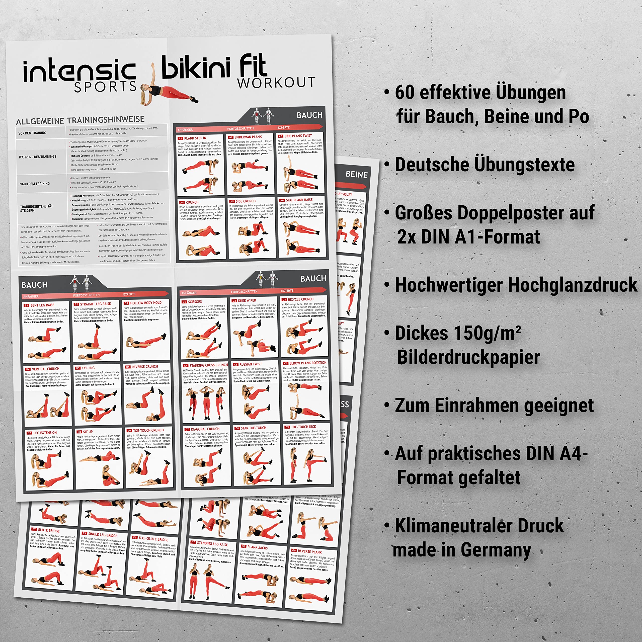 Poster d'Entraînement pour Abdominaux, Jambes, Fesses - 60 Exercices de Fitness pour le Développement Musculaire à la Maison