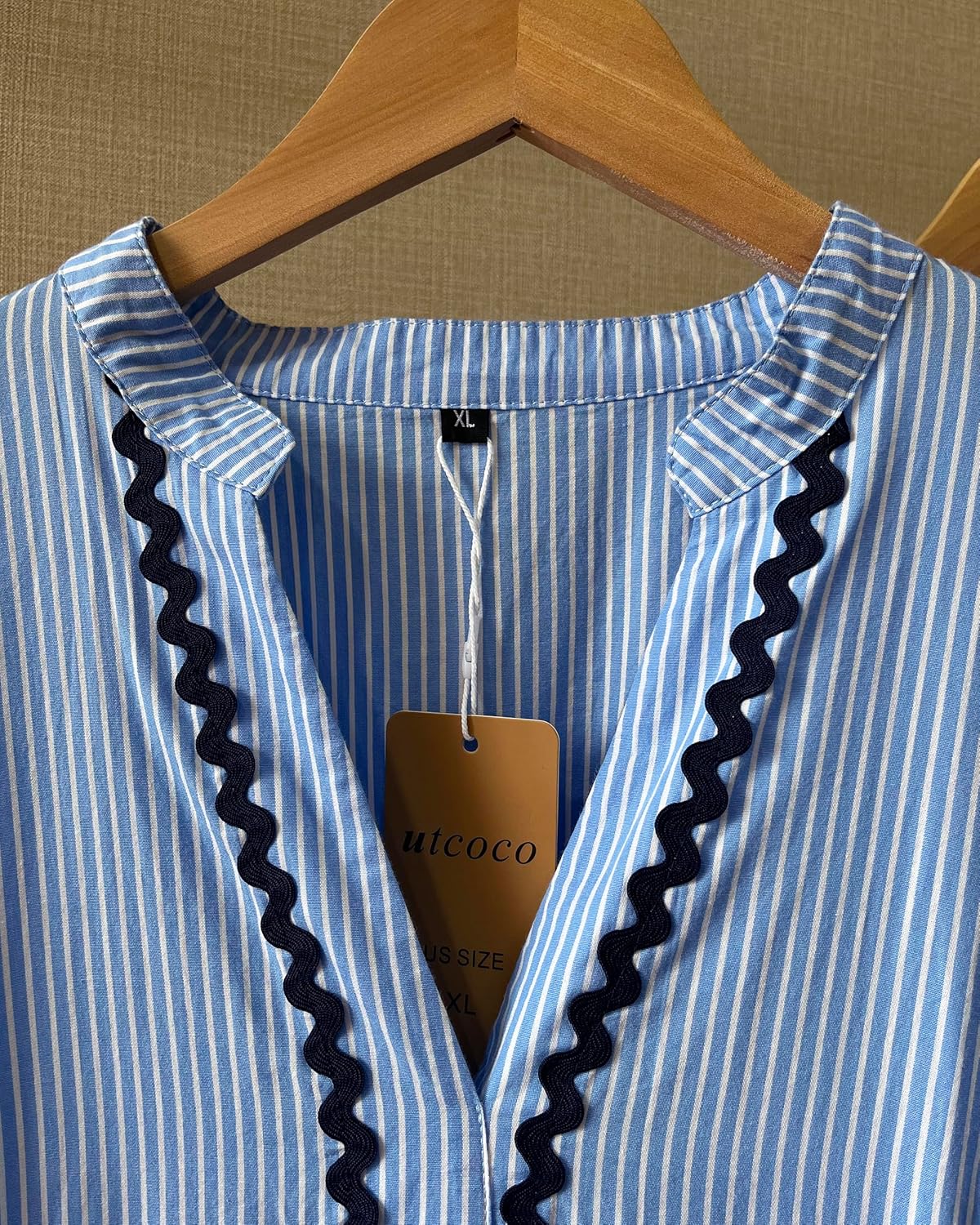 utcoco Women's Summer Beach Vacation Boho Striped RIC Rac Dress Flutter 3/4 Sleeve Tiered A Line Flowy Long Dress - Image 4