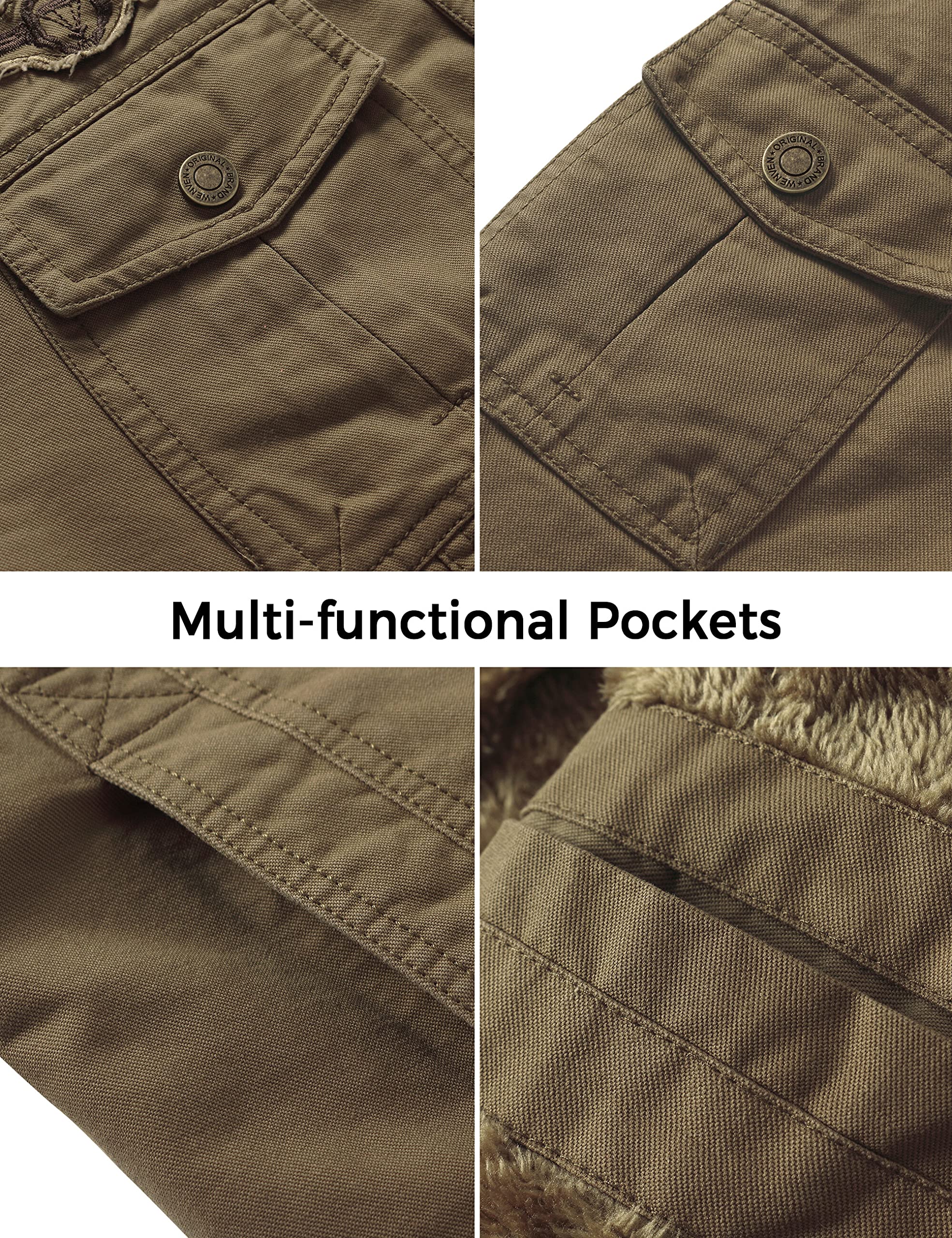 WenVen Chaqueta de Temporada de Algodón para Exteriores para Hombre Abrigo de Estilo Cargo Militar Clásico Cazadora con Forro Gruesa Rompevientos Casual Hombre
