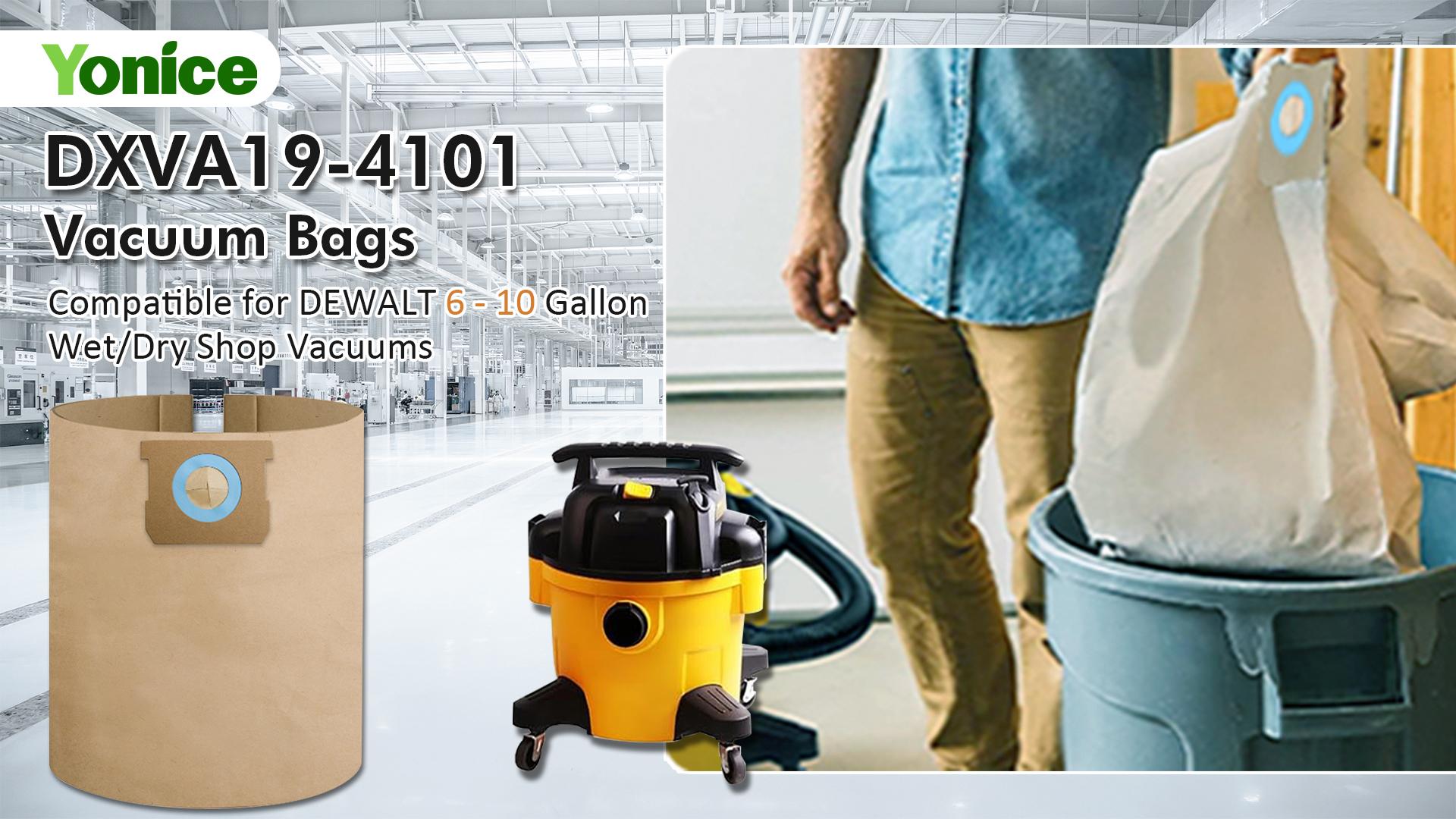 8 Pack DXVA19-4101 Vacuum Bags Compatible With DEWALT 6-10 Gallon