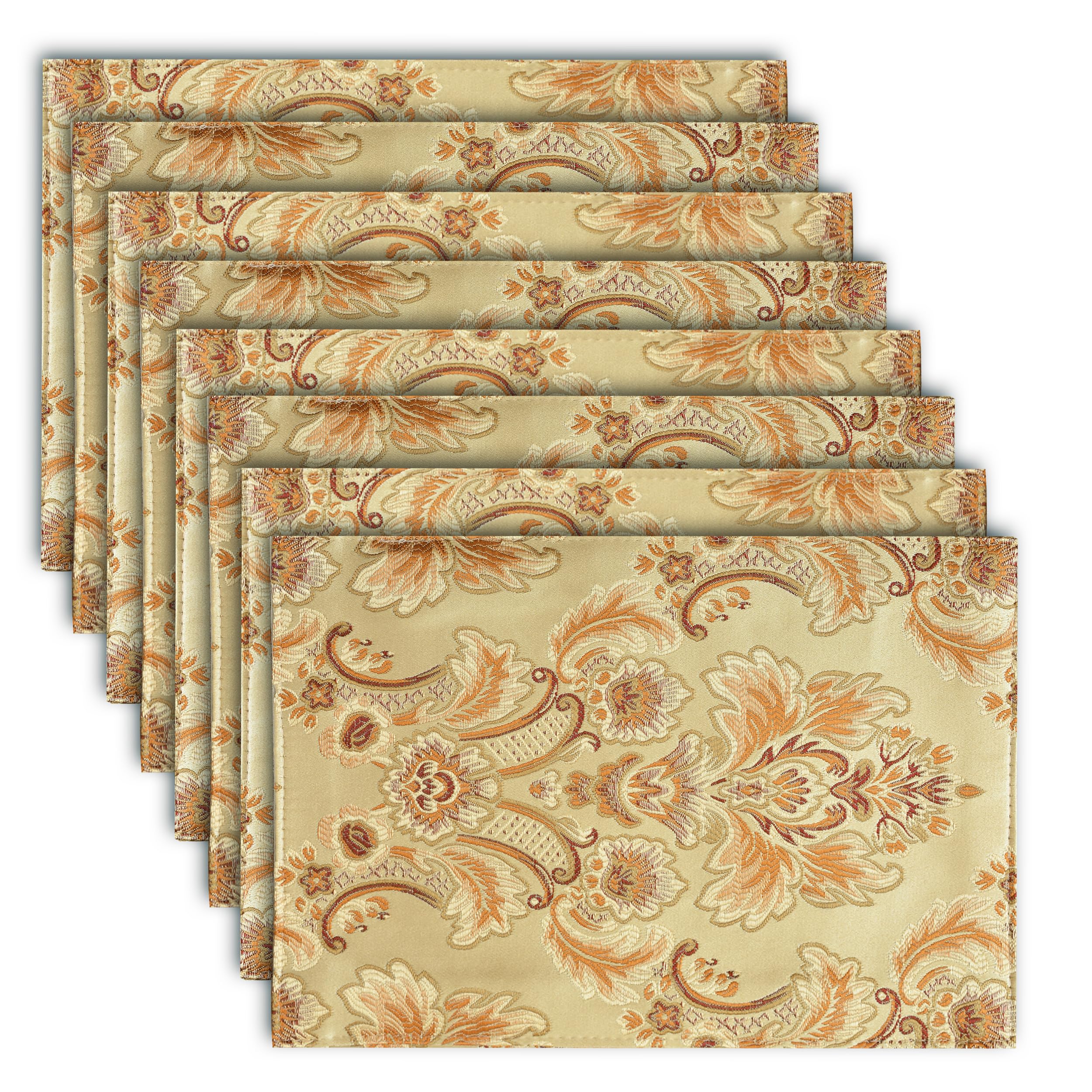 NYSMXF Luxury Dinner Table Runner and Placemats Set of 8, Gold Farmhouse Boho Fabric Cloth Place Mats, Perfect for Dining Room Decor, Washable Indoor