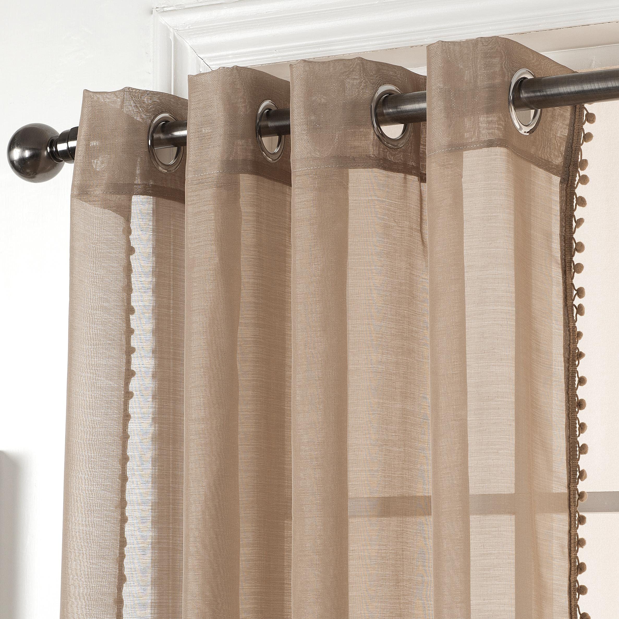 Amania Trading Ltd Girls Silver, White, Denim Blue, Duckegg, Latte Latte Pom Pom Eyelet Ring Top Header Linen Look Sheer Voile Children Modern Curtain Panels 81" (206Cm) Drop