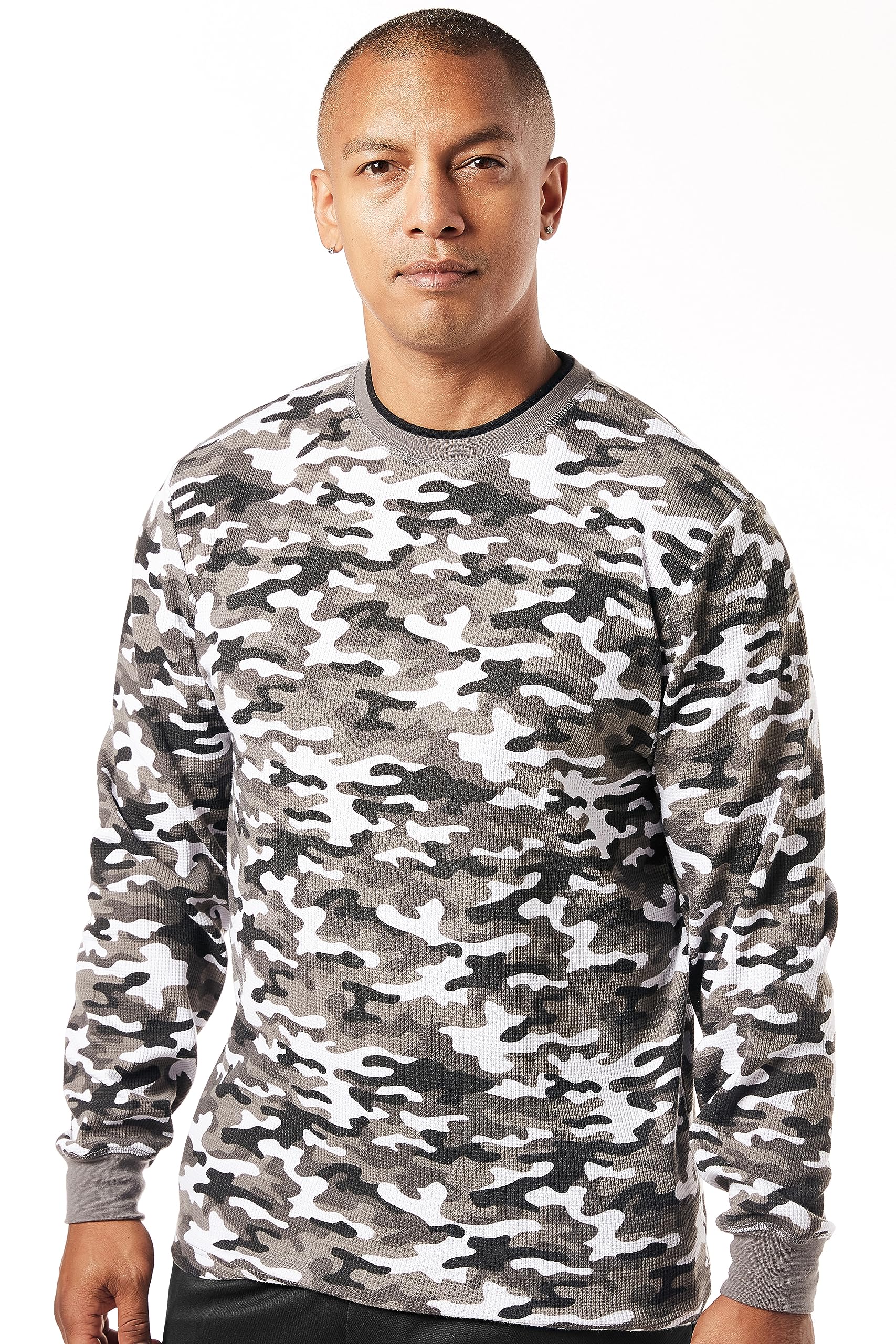 STACY ADAMS Men’S Long Sleeve Fashion Thermal Pullover, REG Cut Specs (Large, Charcoal CAMO)