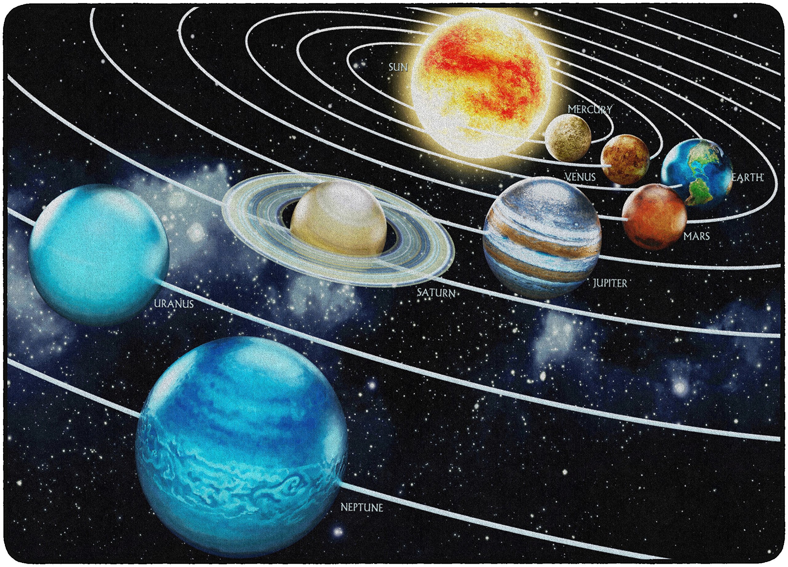 Flagship Carpets Traveling The Solar System Educational Rug for Classroom, Home Office and Learning Area, School Playroom Mat, Kids Bedroom Carpet, 6' x 8'4"