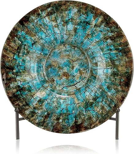 Deco 79 Cargador geométrico de vidrio inspirado en mosaico con soporte 18 x 18 x 2 pulgadas verde