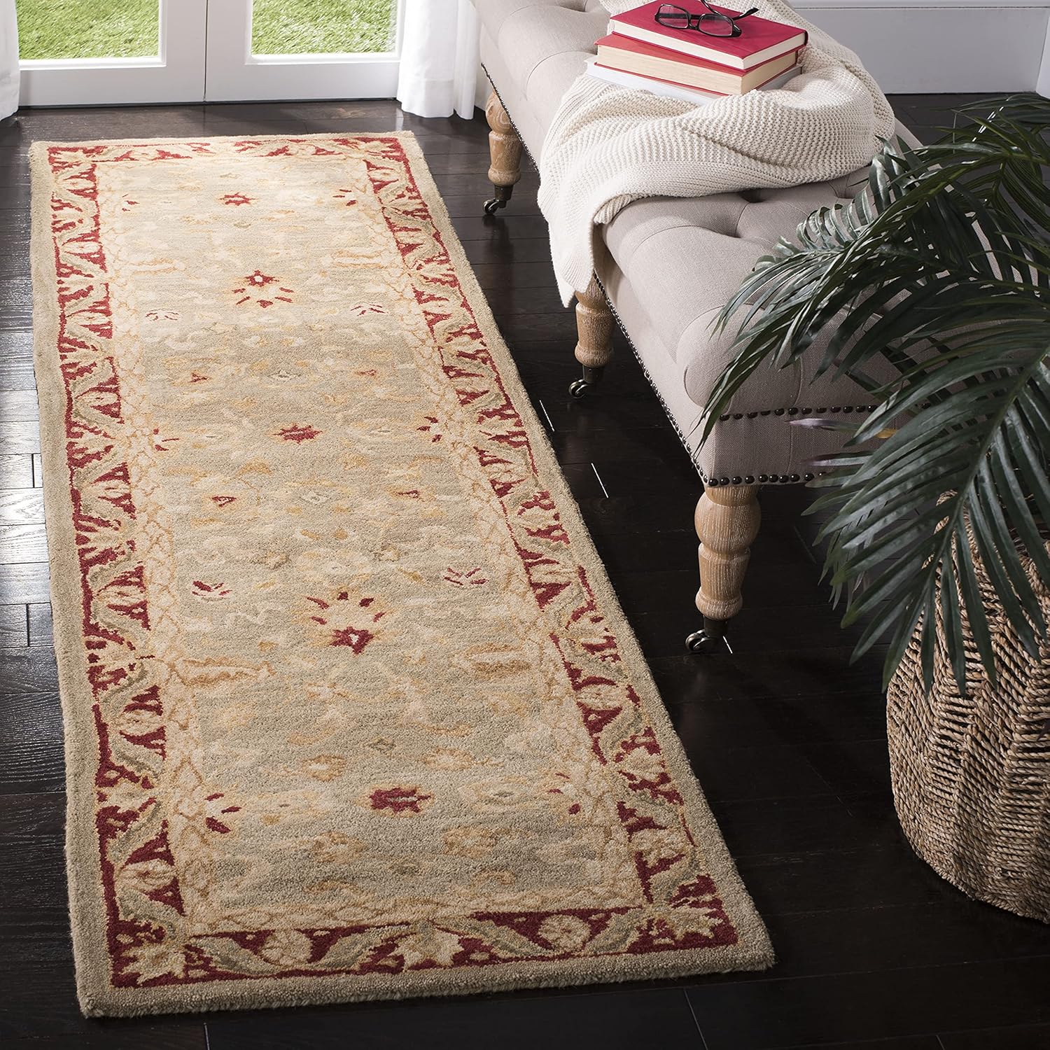 SAFAVIEH Anatolia Collection Runner Rug - 2'3" x 10', Light Green & Red, Handmade Traditional Oriental Wool, Ideal for High Traffic Areas in Living Room, Bedroom (AN548A)
