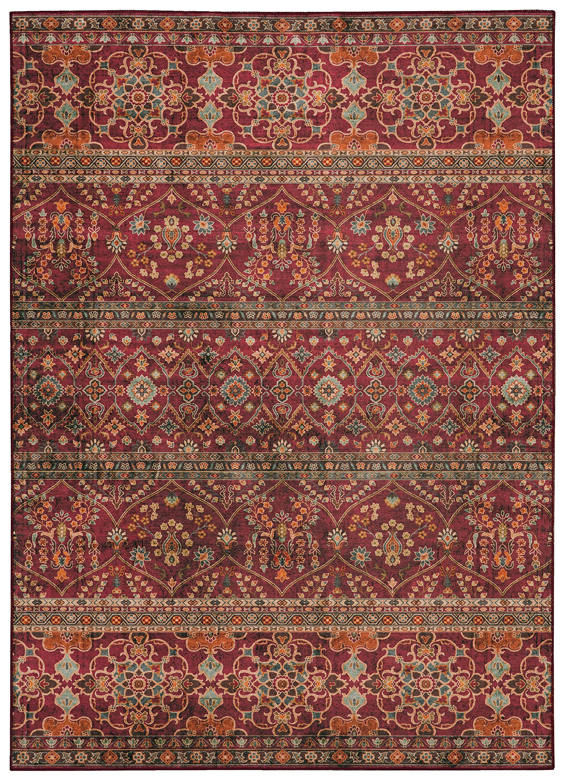 LinonHome Decor Products The Anywhere Washable Rug Yarit Garnet & Ivory 3' X 5' Accent Rug