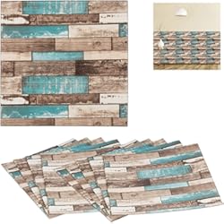 Friso Pared Pino Relaxdays Paneles Pared Set 10 Estilo Madera, Autoadhesivos, Cortar a Medida, Revestimiento, 70x70, Marrón y Turquesa
