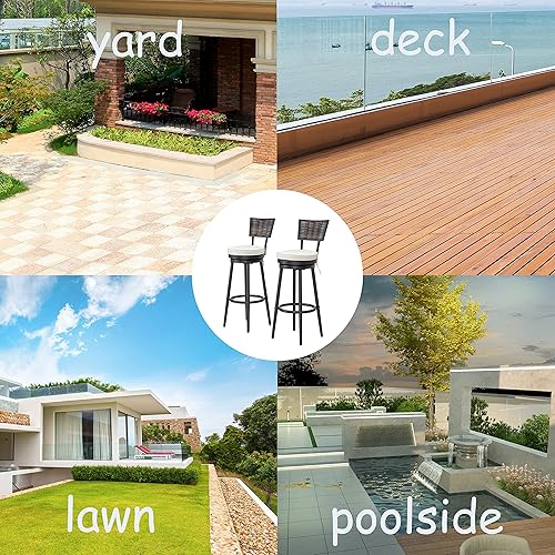 Miniatura 7 de LOKATSE HOME Taburetes de bar giratorios para exteriores, juego de 2 sillas sin brazos para pub, cocina, cafetería, patio, bistro, beige