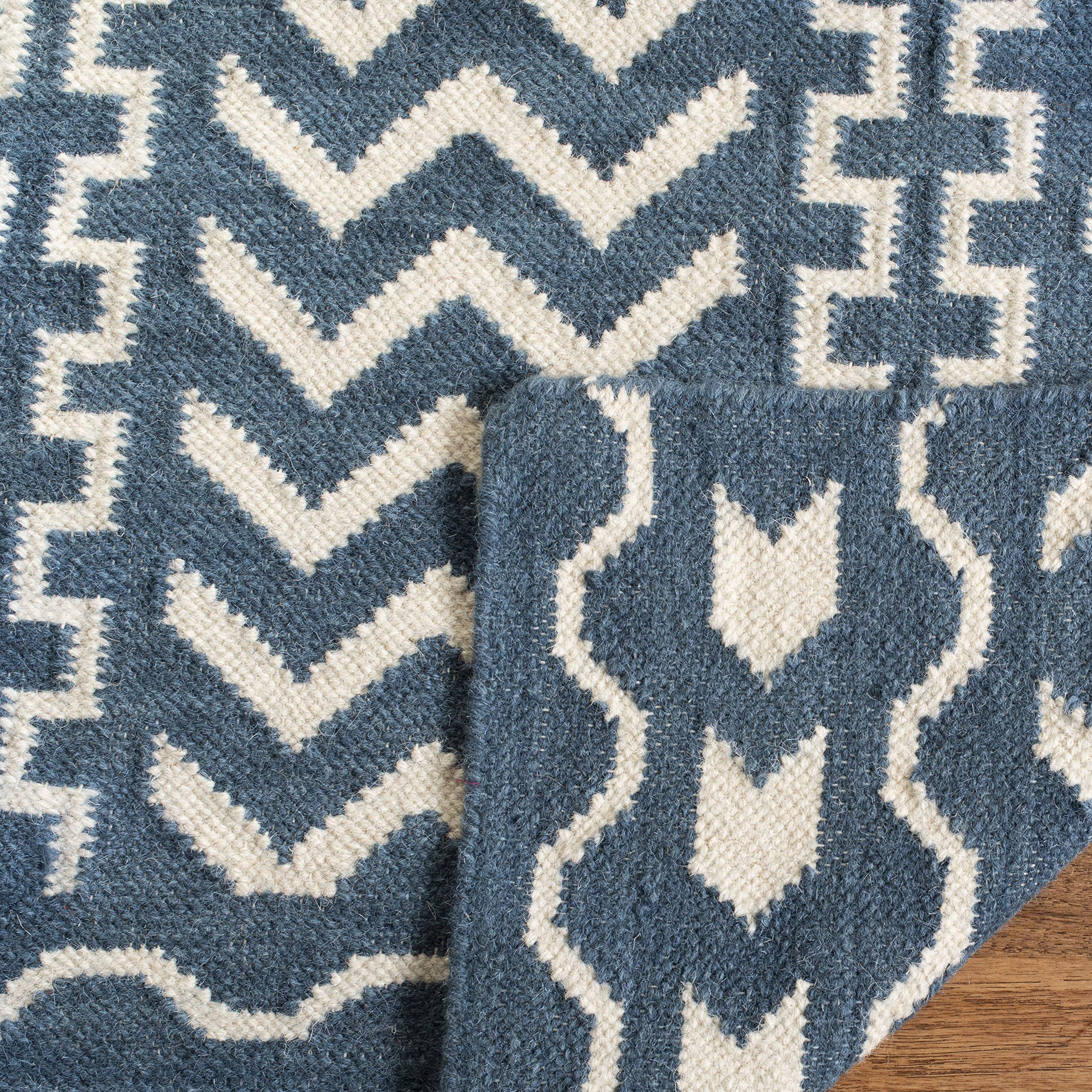 Dhurries Collection 2'6" x 4' Dark Blue/Ivory DHU572A Handmade Flatweave Premium Wool Accent Rug