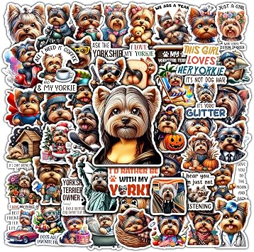 Pack 50 PCS Yorkshire Terrier Stickers Cute Dog Waterproof Vinyl Decals Decor Laptop Water Bottles Luggage Phone Case Car Stakeboard Notebook Car Gift for Kids Teens Girls