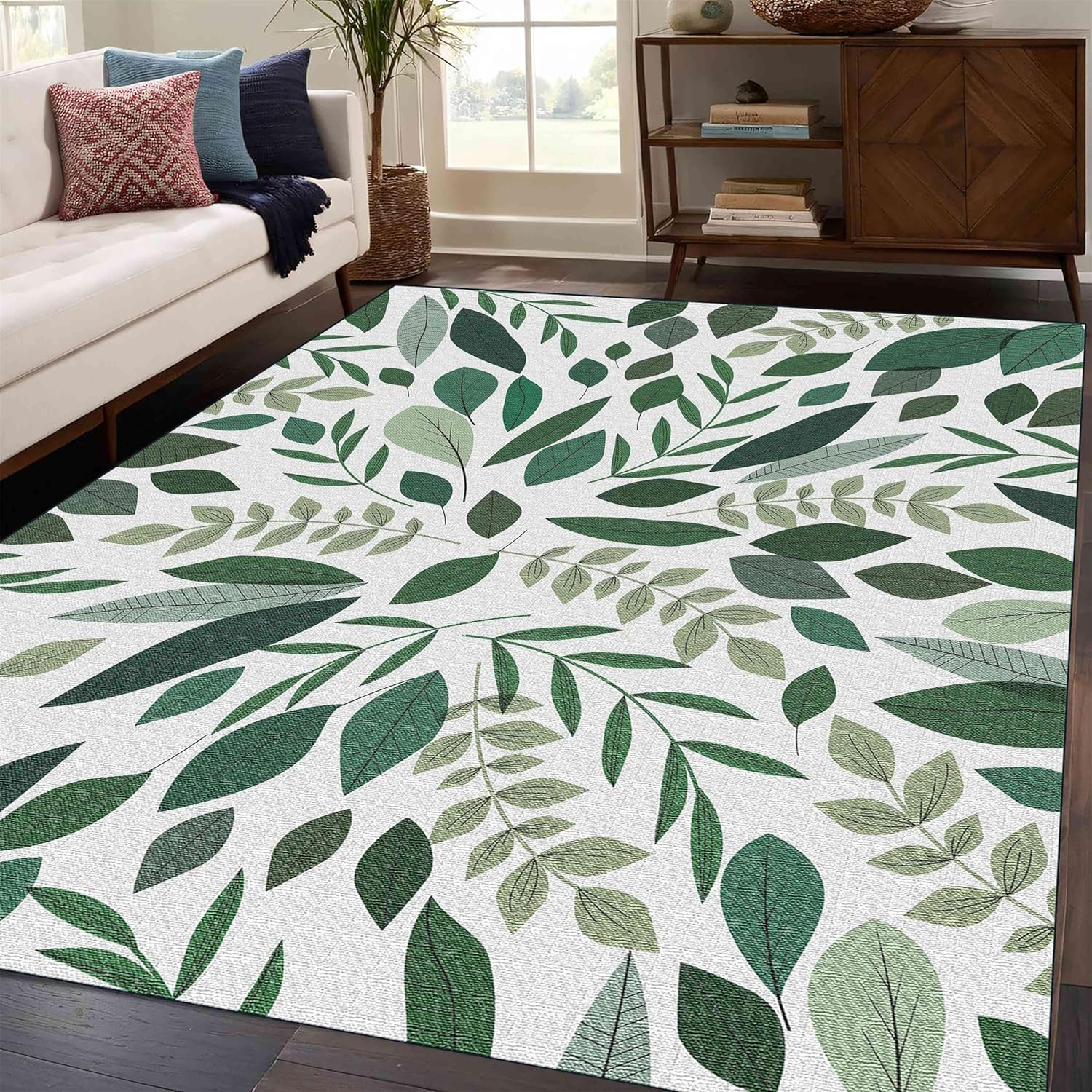 rugylsf Green Botanical Rug Modern Bohemian Palm Leaf
