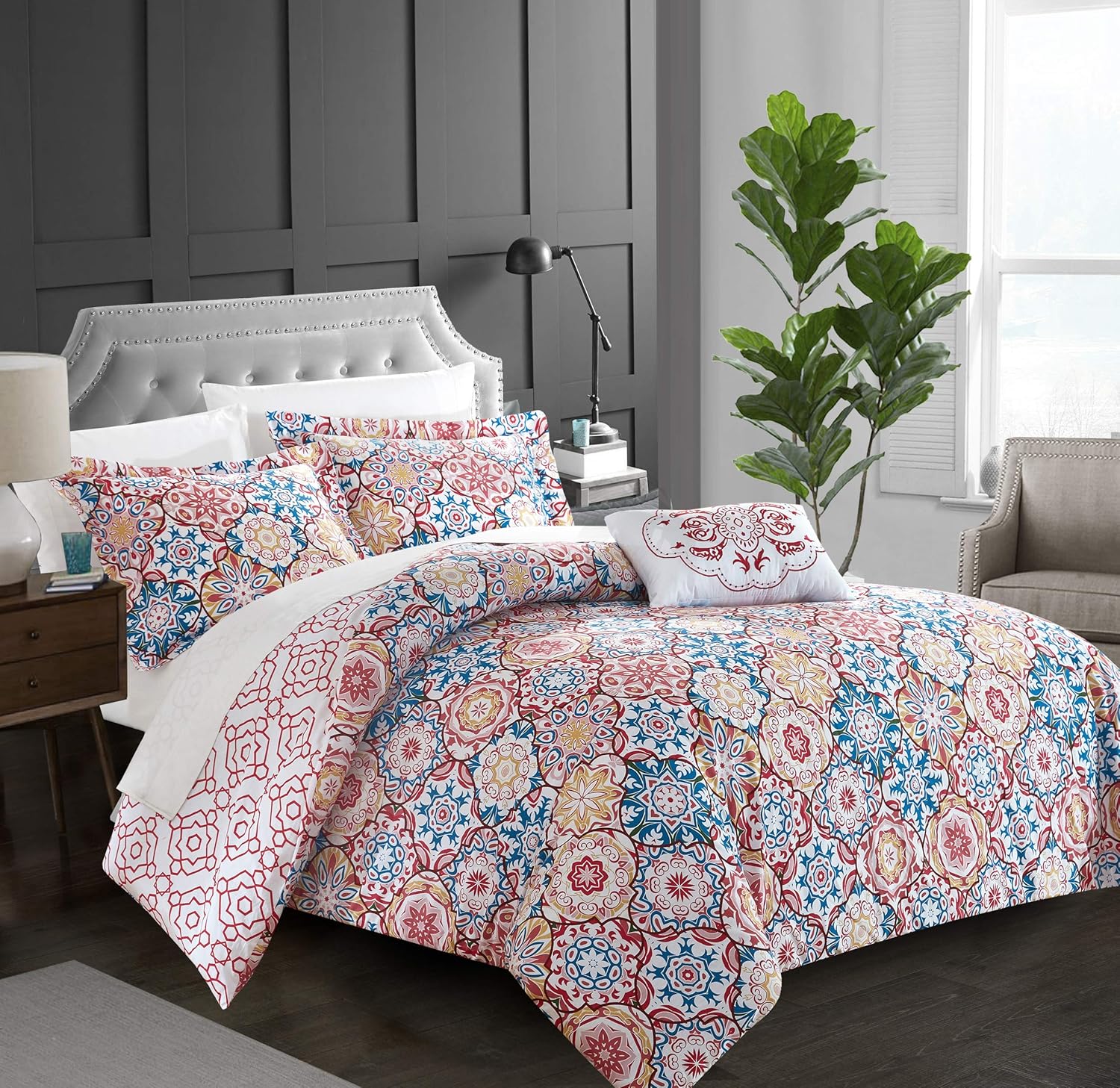 Chic Home DS5186-AN Bristol 4 Piece Reversible Duvet Cover Set, Pink, Queen