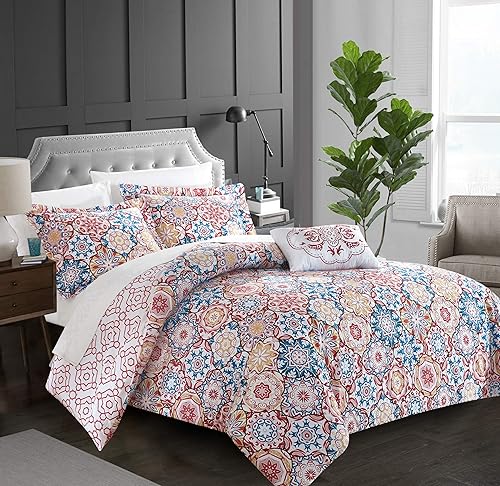 Miniatura 2 de Chic Home Bristol - Juego de funda reversible de 4 piezas, edredón tamaño Queen, color rosa