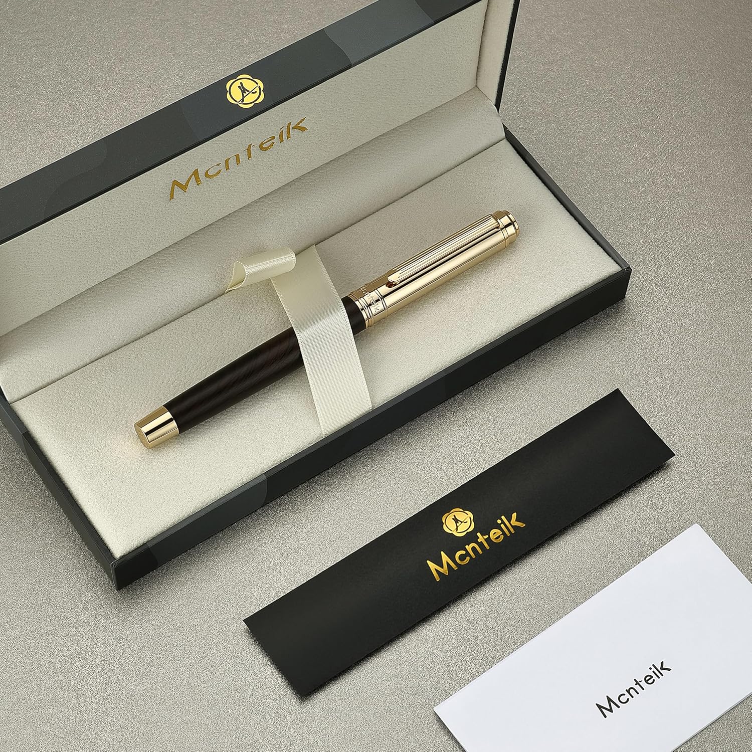 316 Luxury Journaling Pen, Nice Natural Wood for Writing, 24K Gold Accents, Schmidt refill, Fancy Rollerball, Wooden Gift Set for Men & Women, Executive & Graduation Work Christmas Pens-Blackwood - Image 2