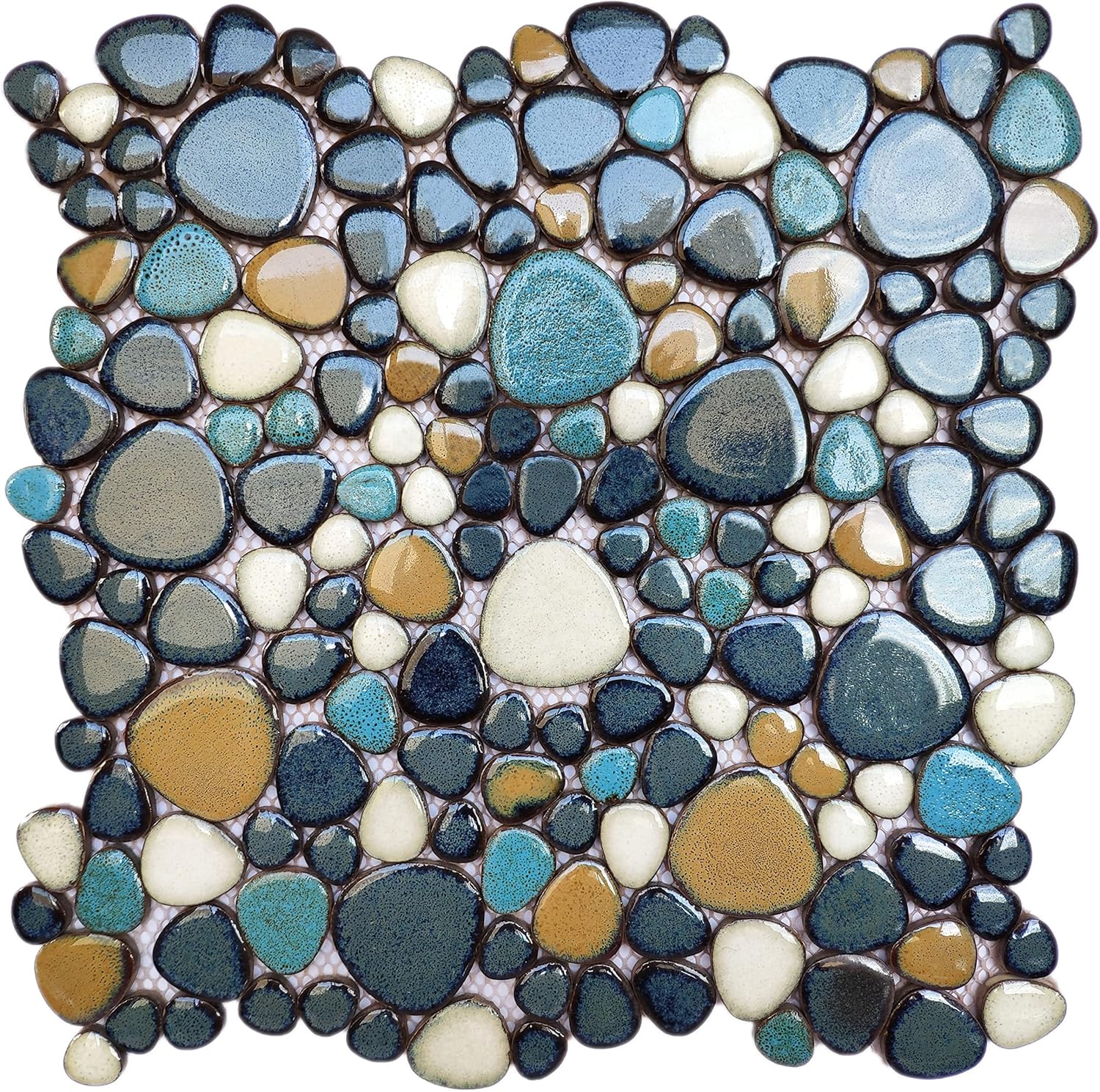 Pebble Tile for Shower Floor Aqua Cobalt Blue Mosaic Backsplash Tiles (5 Sheets)
