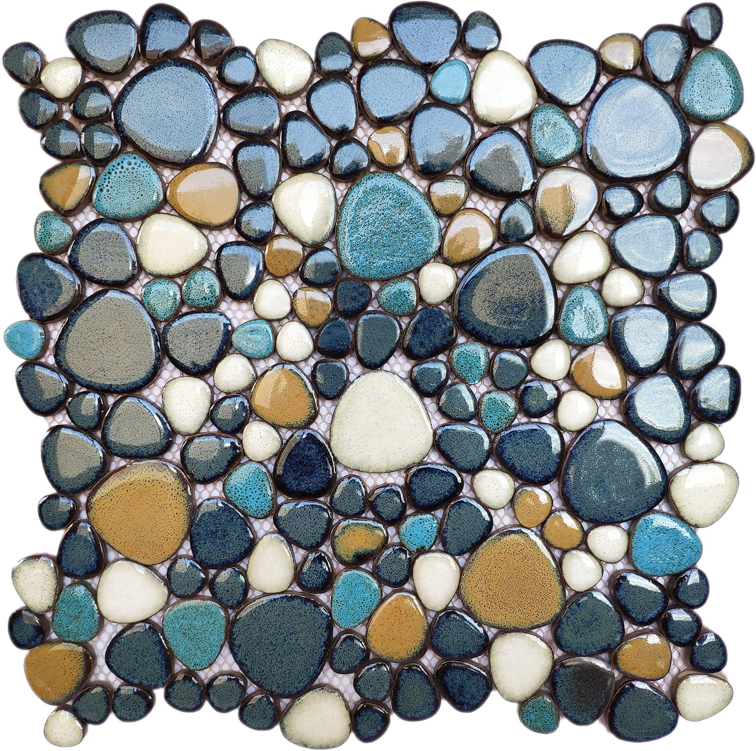 Pebble Tile for Shower Floor Aqua Cobalt Blue Mosaic Backsplash Tiles (5 Sheets)