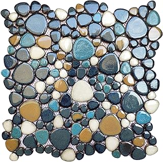 Pebble Tile for Shower Floor Aqua Cobalt Blue Mosaic Backsplash Tiles (5...