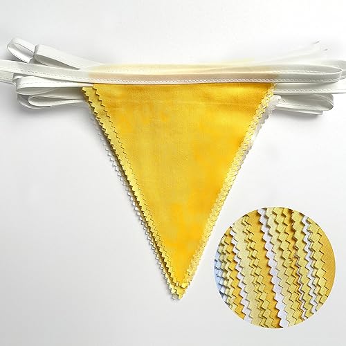 Miniatura 2 de Decoraciones de fiesta amarillas de 32 pies con banderines amarillos y blancos, banderines de tela triangular, guirnalda de banderines para abeja,