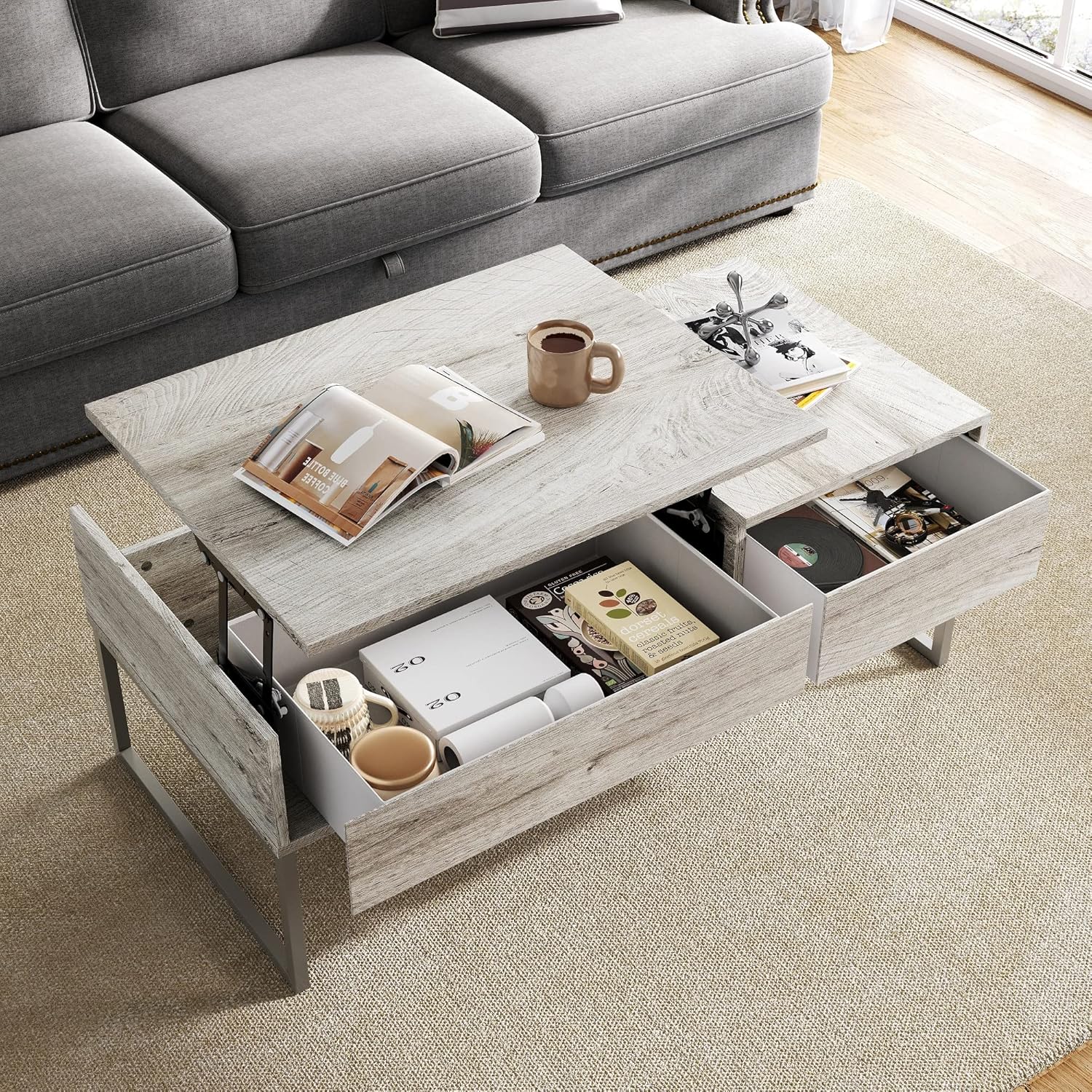 LINSY HOME Lift Top Coffee Table with Storage Drawer and