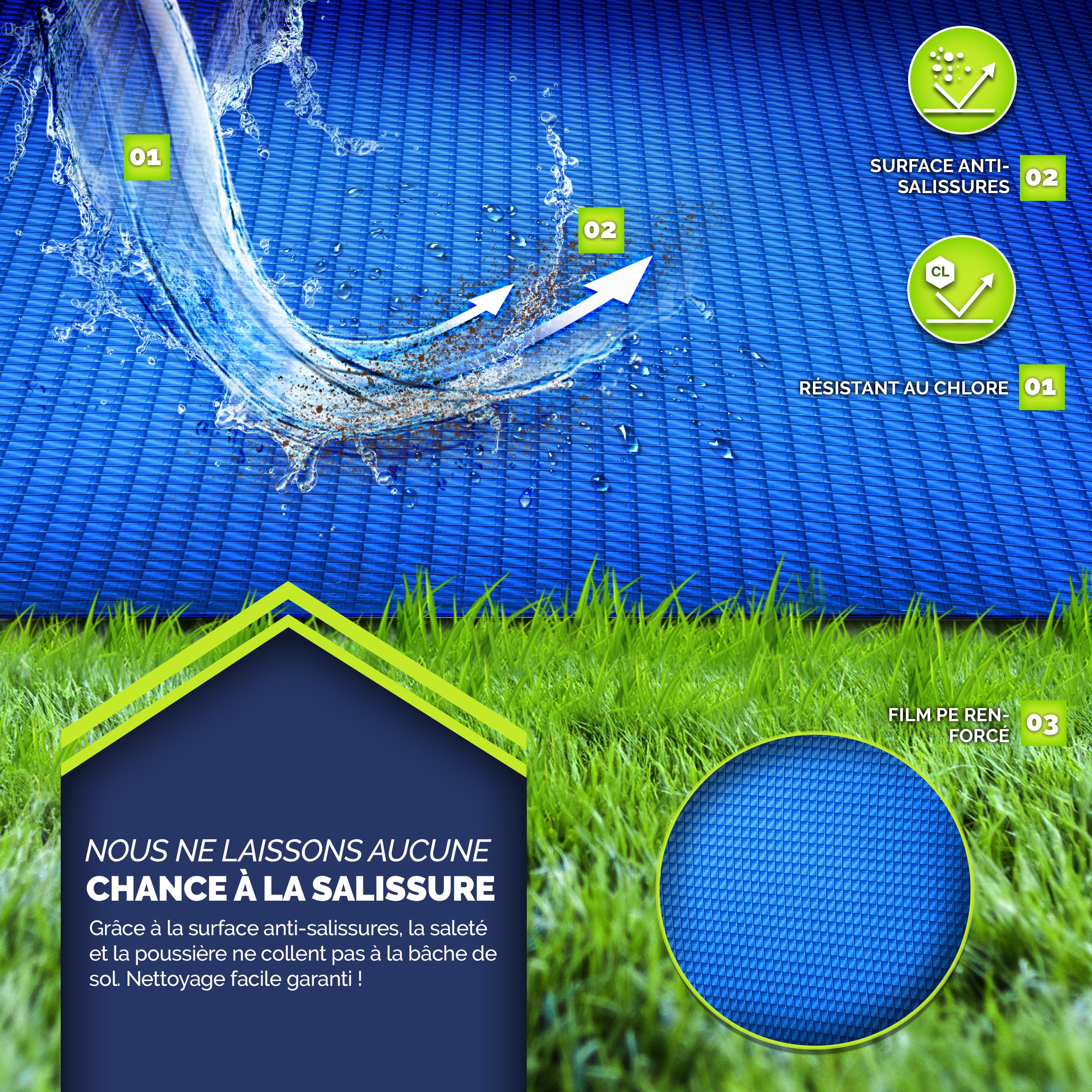 tillvex - Bâche de sol rectangulaire 500 x 300 cm - Tapis de sol pour piscine résistant aux UV et indéchirable - Pour protéger le sol de votre piscine