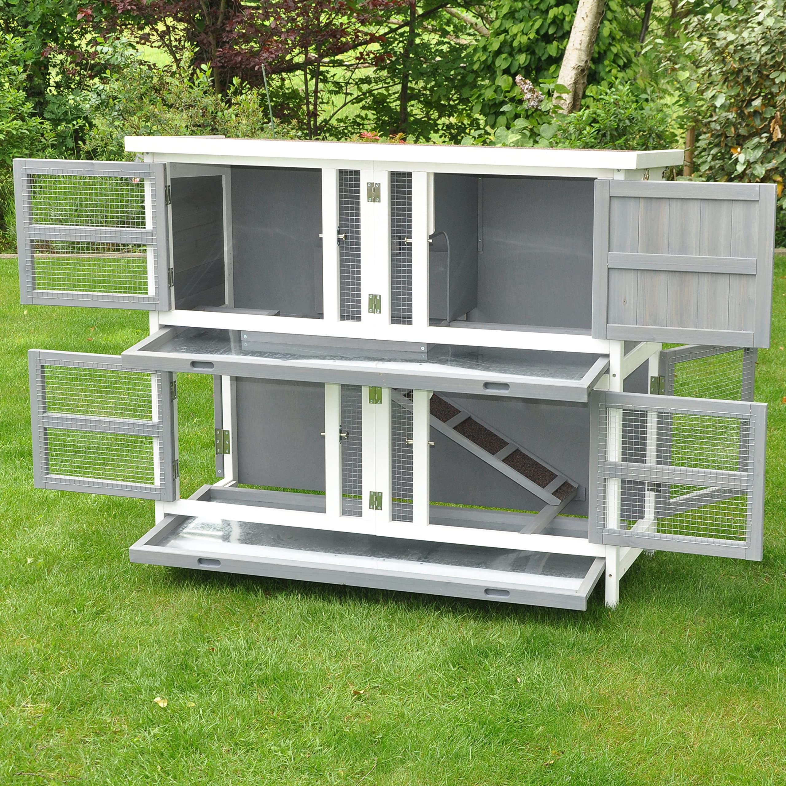 nanook Kleintierstall Hasenstall Kaninchenstall Linus einfache Montage – faltbar– mobil - einfaches Klicksystem 120 x 50 x 104 cm - grau weiß