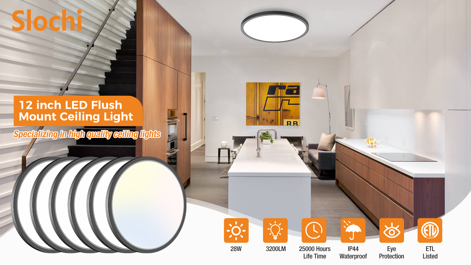 Watch 12Inch Black Flush Mount Ceiling Light 3 Color Adjustable on ...