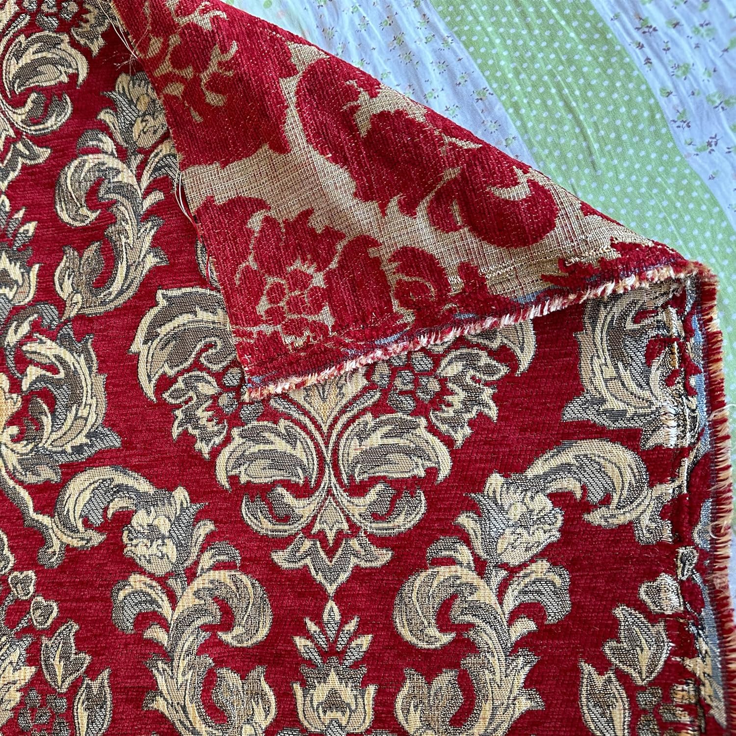 TinaKim Chenille Fabric Upholstery Heavy Duty - Jacquard Sofa Cloth for Couch Covers, Pillow Inserts, Car Seat Covers, RV Furniture | Decorative Washable Material (Wine red, 3 Yard)