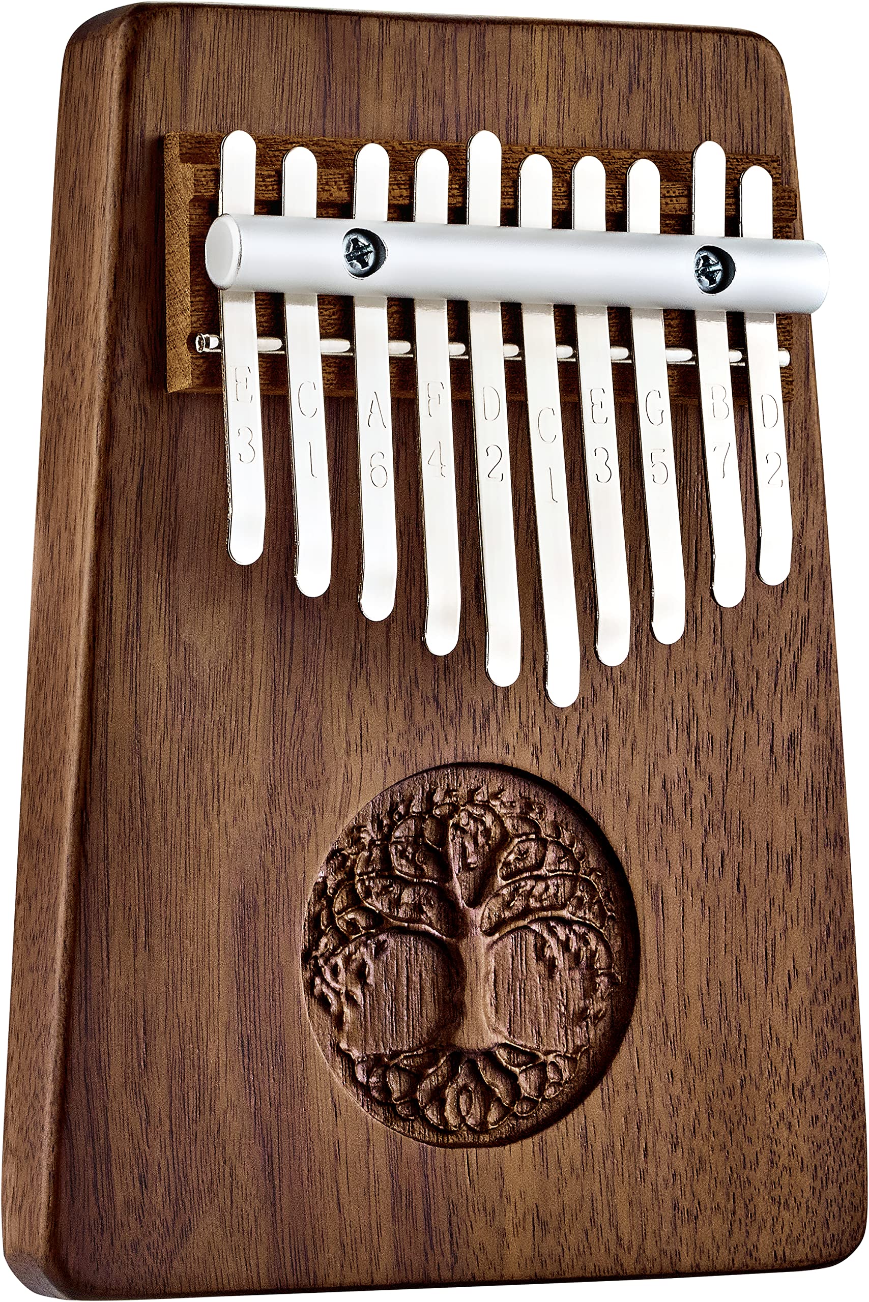Sonic Energy Massivkörper Kalimba – C-Dur, 10 Töne – Schwarzes Walnussholz, mit Lebensbaum – Für Meditation, Yoga, Percussion – Inkl. Zubehör (KL1001TOL)