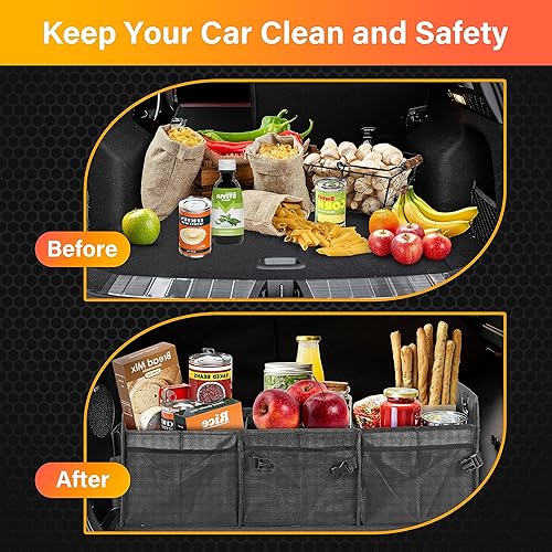 Miniatura 6 de YSSOA Organizador de maletero de automóvil con múltiples compartimentos, 600D antideslizante, impermeable, de poliéster Oxford, con correa