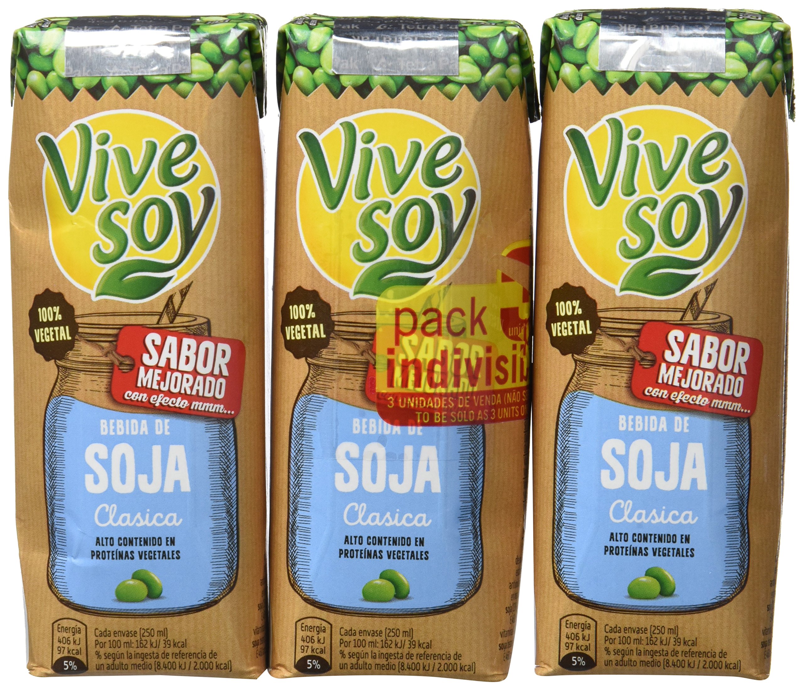 Vivesoy Bebida de Soja - Paquete de 3 x 250 ml - Total: 750 ml - [Pack de 7]