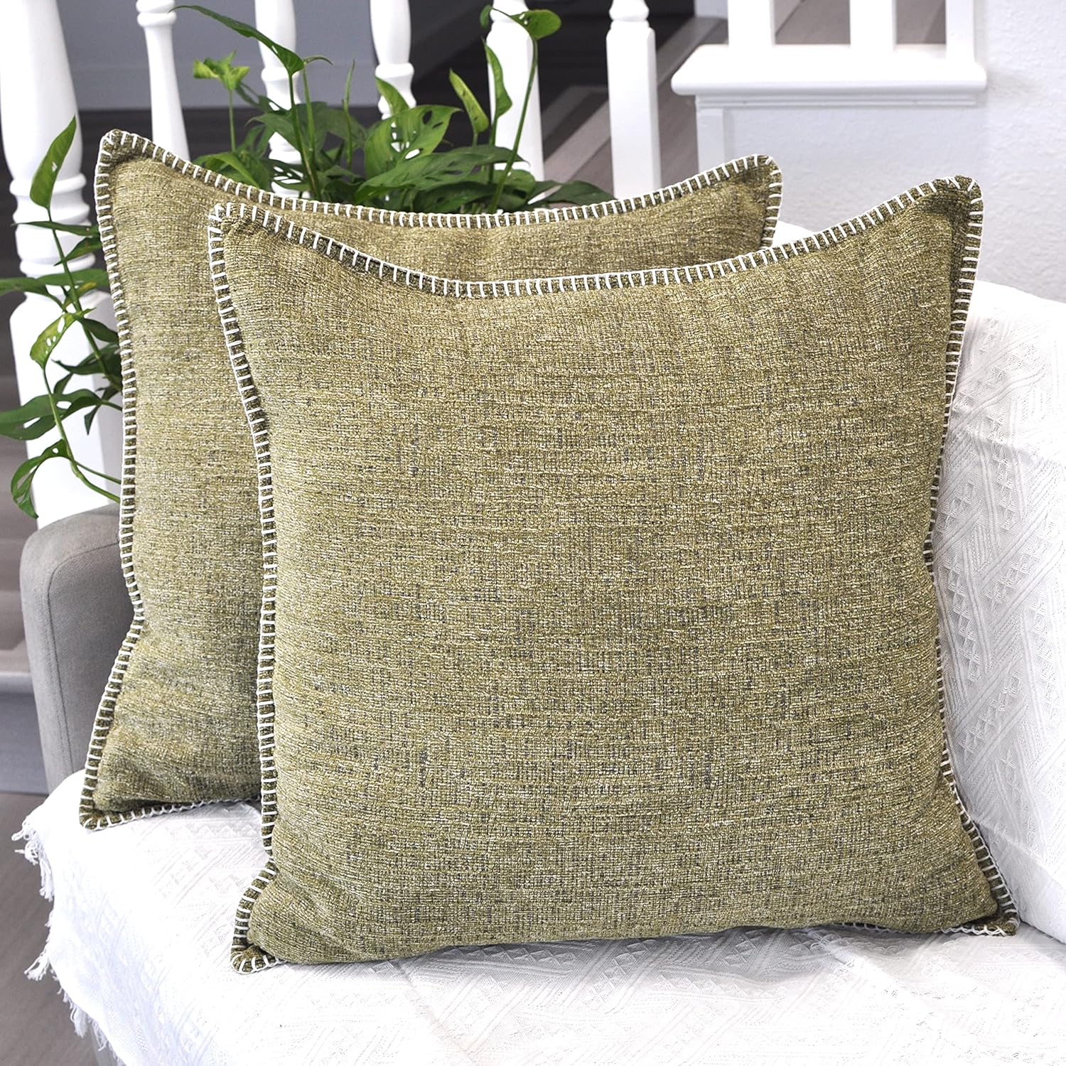 24x24 Pillow Covers Set of 2 Olive Green Soft Textured