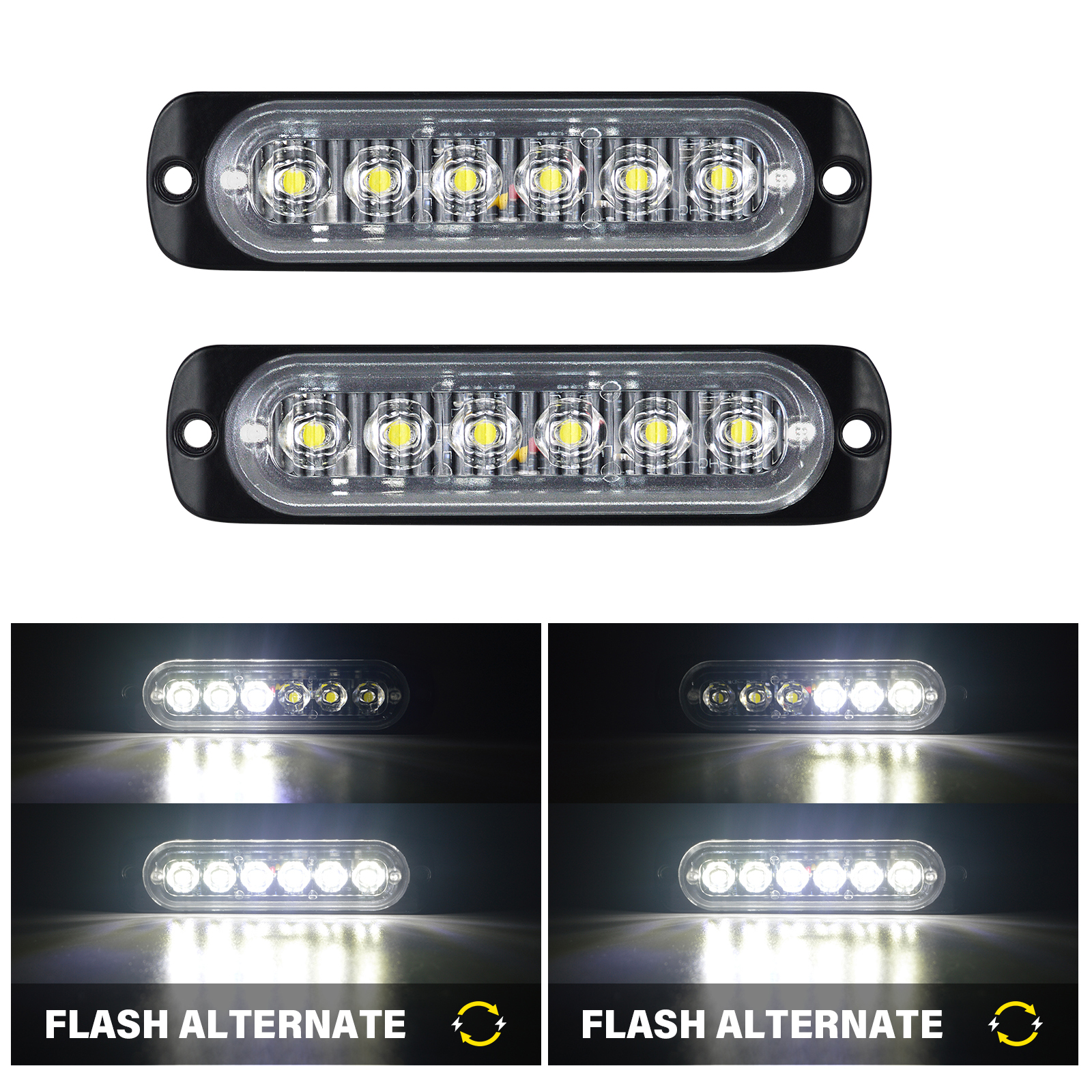 Barre Lumineuse Stroboscopique RIGIDON 12V/24V - 4.3 Pouces 6 LED, Blanc, Pour Véhicules