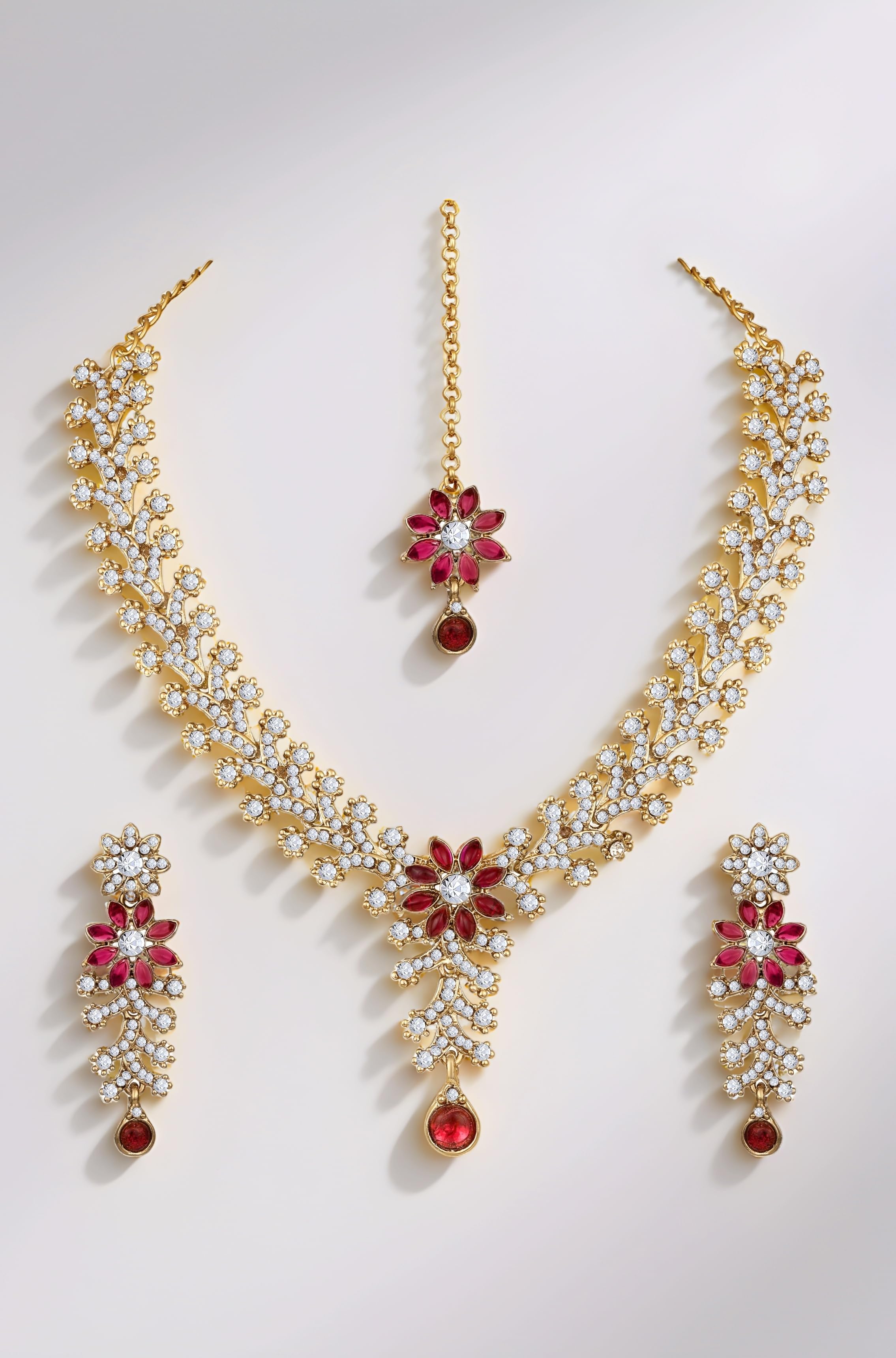 Atasi International Diamond Necklace Jewellery Set for Women with Earrings and Maang Tikka for Wedding, Engagements & Festivals