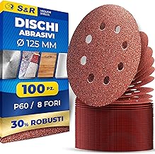 S&R 100 Sanding Discs 125 mm Velcro, Sandpaper, Eccentric Rotorbital Sander of All Brands, 60 Grit Sheets, 8 Holes Sanding Discs x Wood Metal Paint